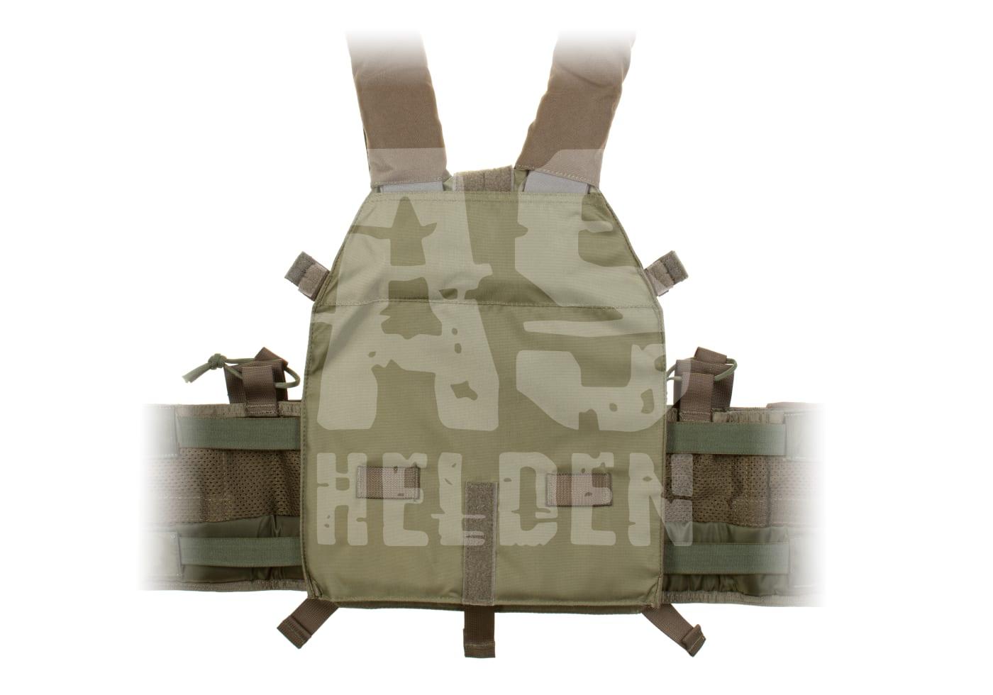 Taktische Weste in Olivgrün mit verstellbaren Trägern und MOLLE-System für Airsoft-Ausrüstung.