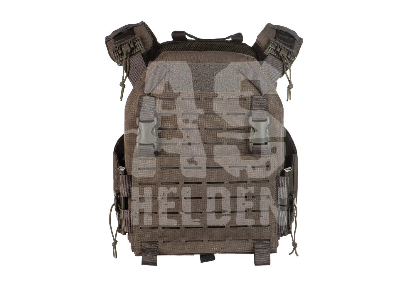 Taktische Weste in Braun, Frontansicht, mit Molle-Schlaufen und Schnallen, ideal für Airsoft-Einsätze.