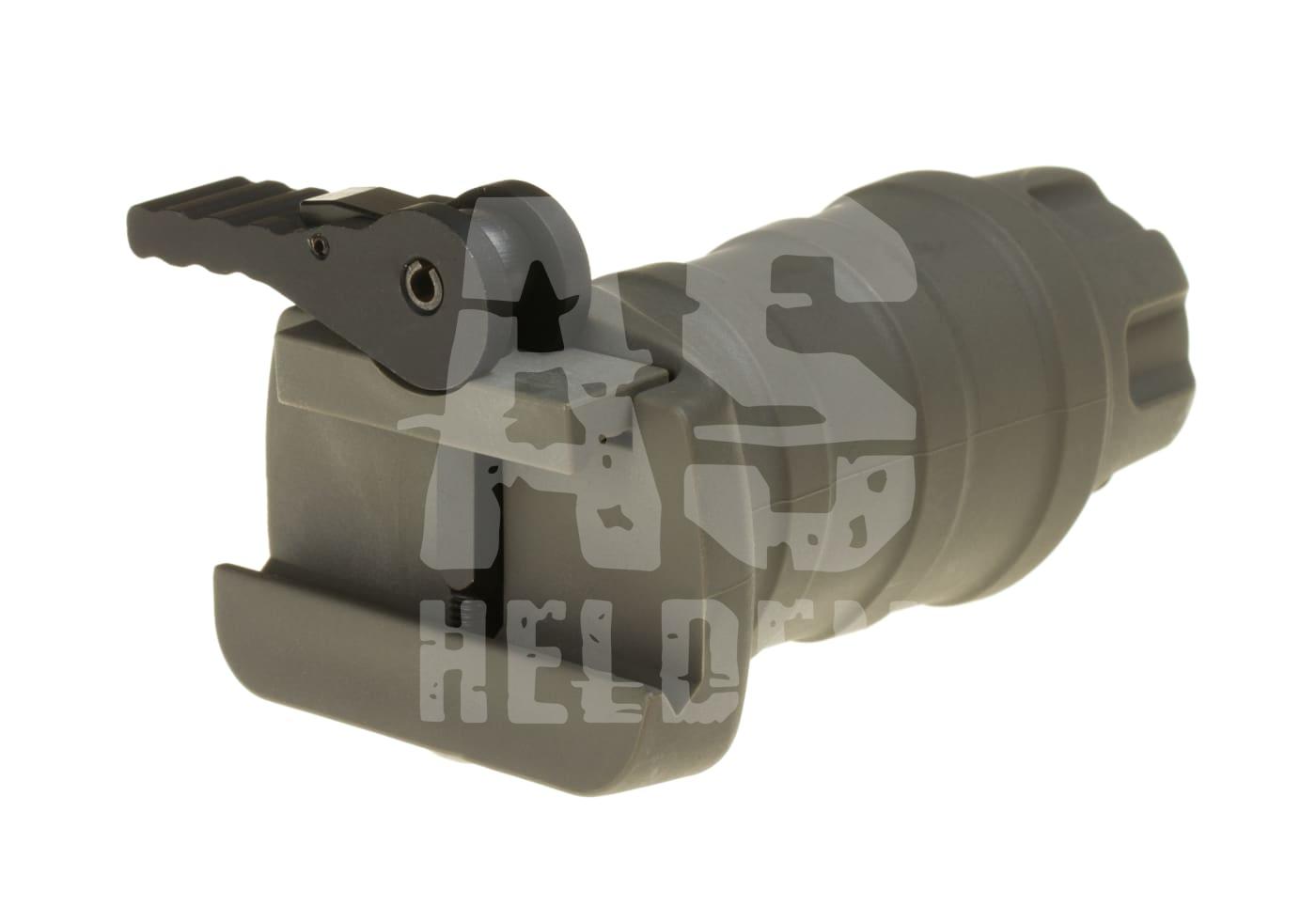 Short Vertical Grip QD Airsoft-Zubehör, grauer Frontgriff mit klappbarem Hebel für Waffenmontage.