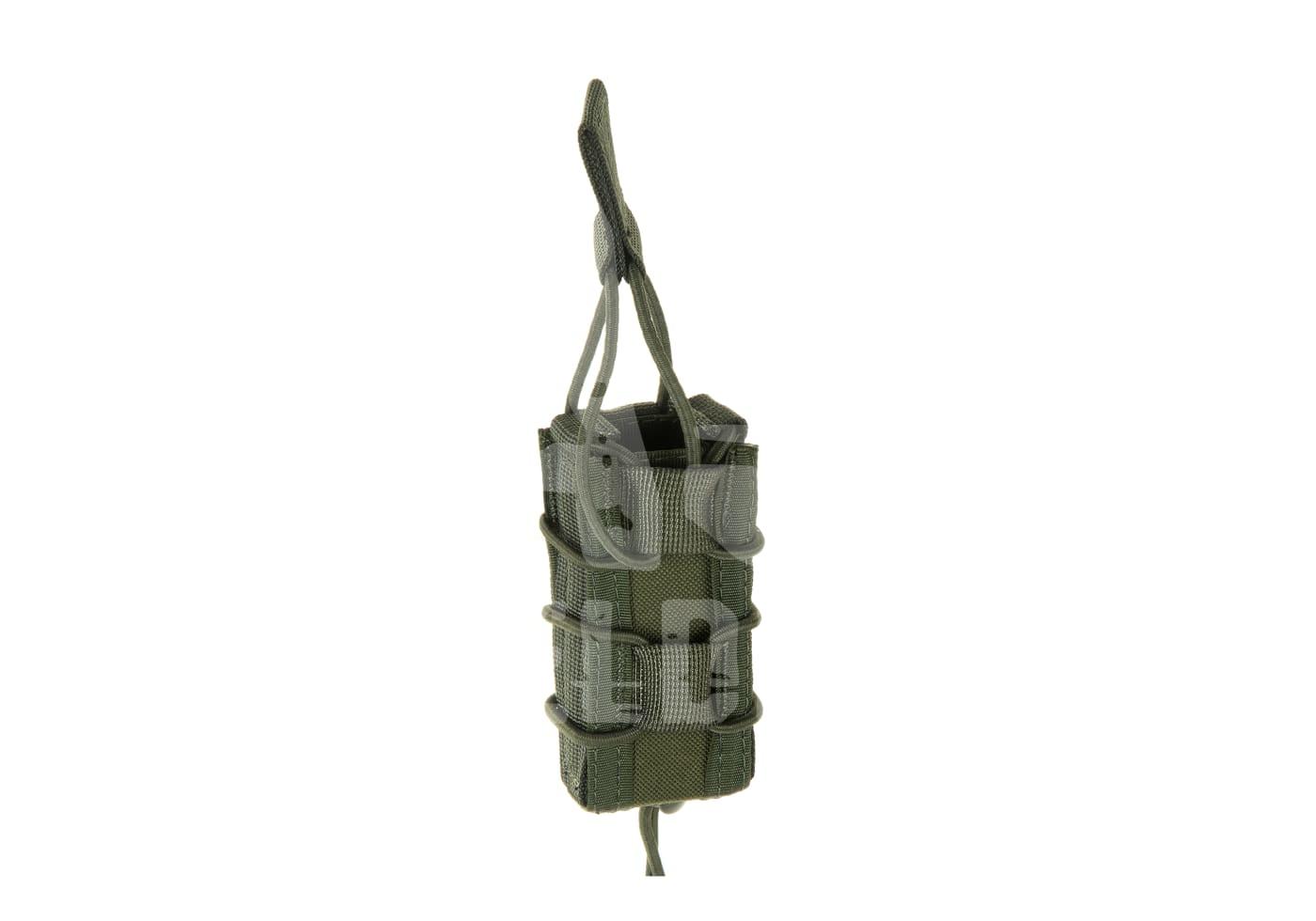 Taktisches, grünes Magazin-Holster mit elastischen Bändern und MOLLE-Befestigungssystem. Ideal für Airsoft-Zubehör.