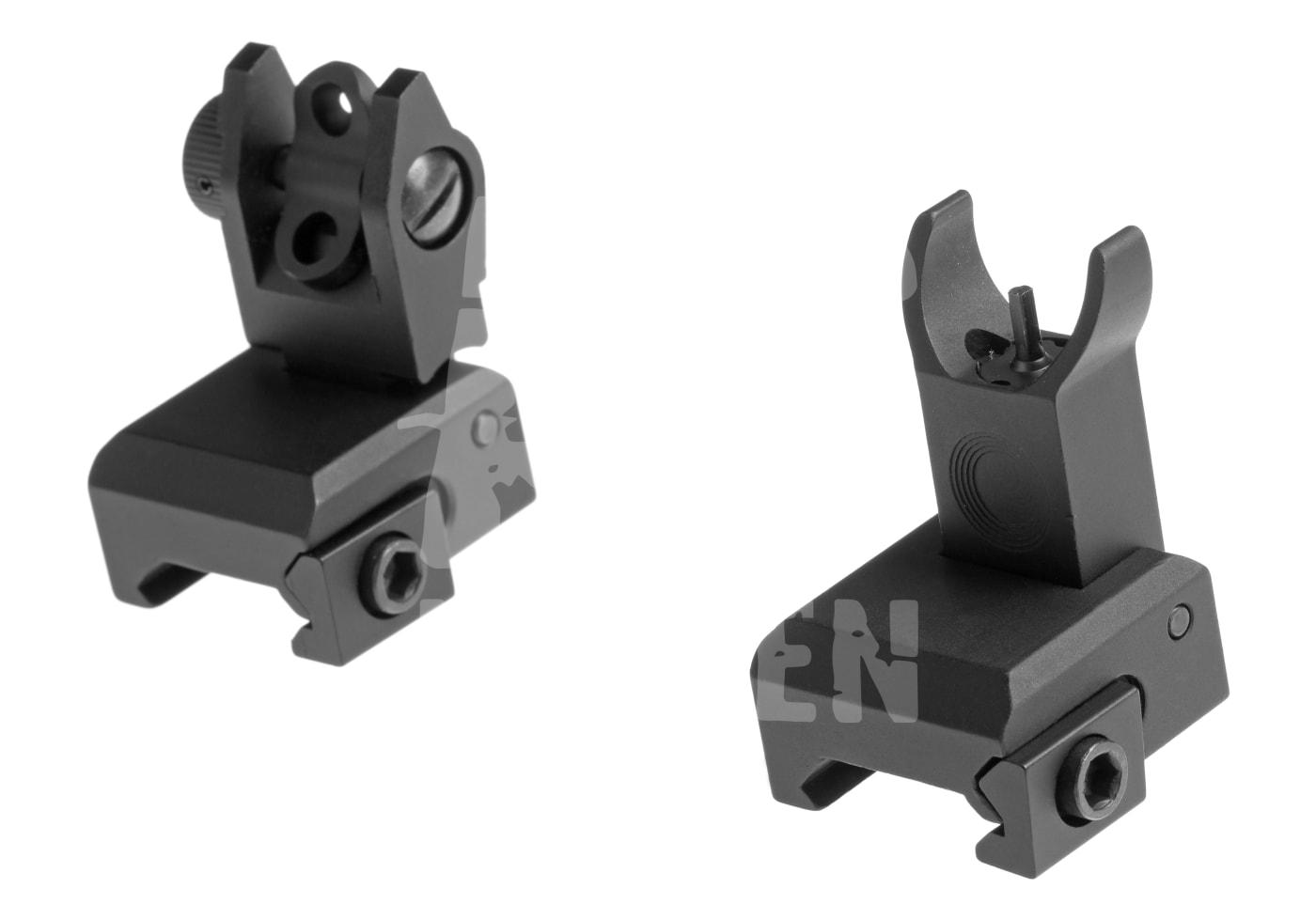 Klappbare Airsoft-Visiere, aus Metall, in Schwarz, für präzises Zielen.