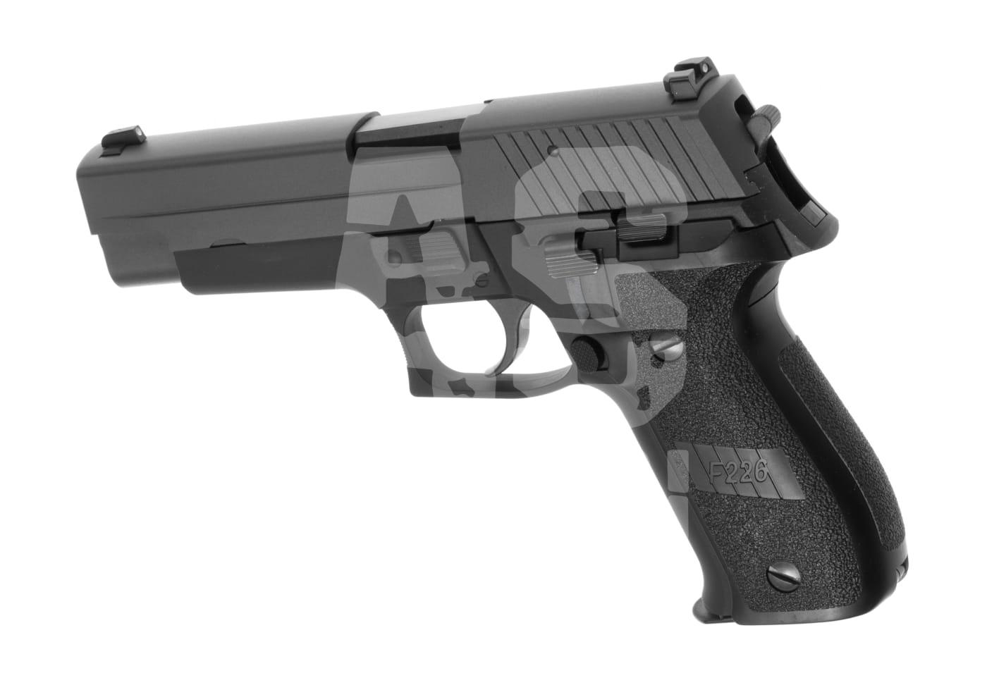 Airsoft-Pistole F226 mit realistischer Optik, schwarze Oberfläche und strukturiertem Griff.