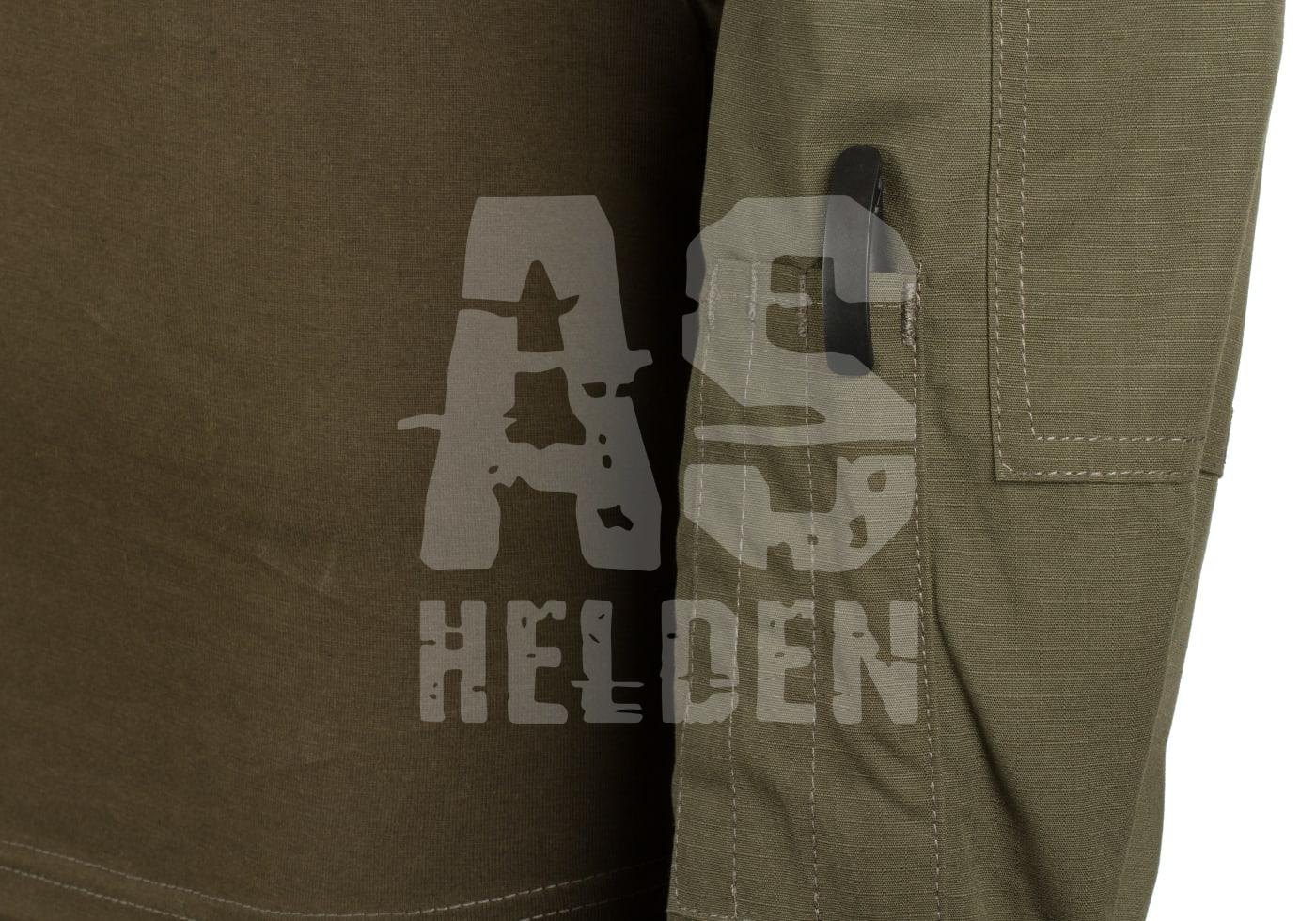 Invader Gear Combat Shirt Grünes Airsoft-Longsleeve mit Ärmelholster, taktisch und funktional.