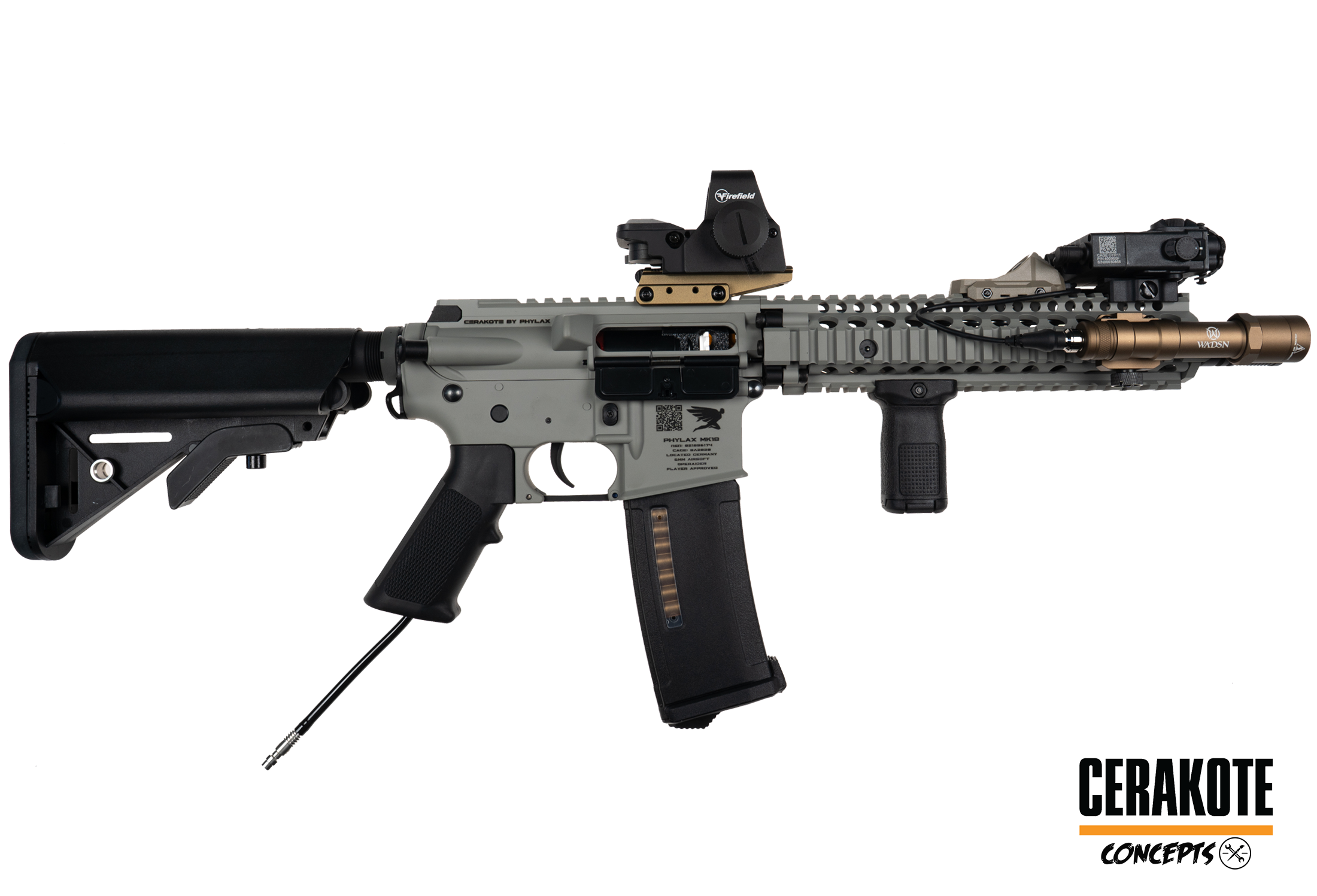 One of One Phylax Advanced HPA MK18 Black, Wolverine Inferno Spartan Edition x Cerakote Bull Shark Grey - ab 18 Jahren