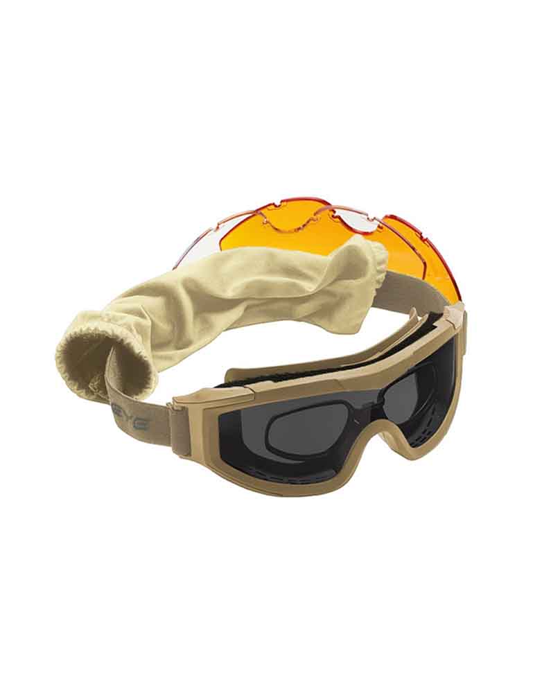 Taktische Schutzbrille mit Wechselgläsern und Staubschutzbeutel, ideal für Airsoft-Spiele.
