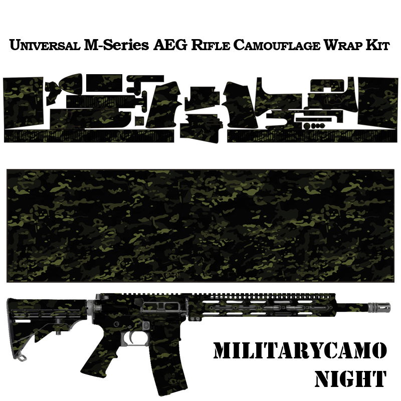 Camouflage-Wrap-Kit für M-Serie AEG, Design "Military Camo Night", dunkles Tarnmuster für Airsoft-Waffen.