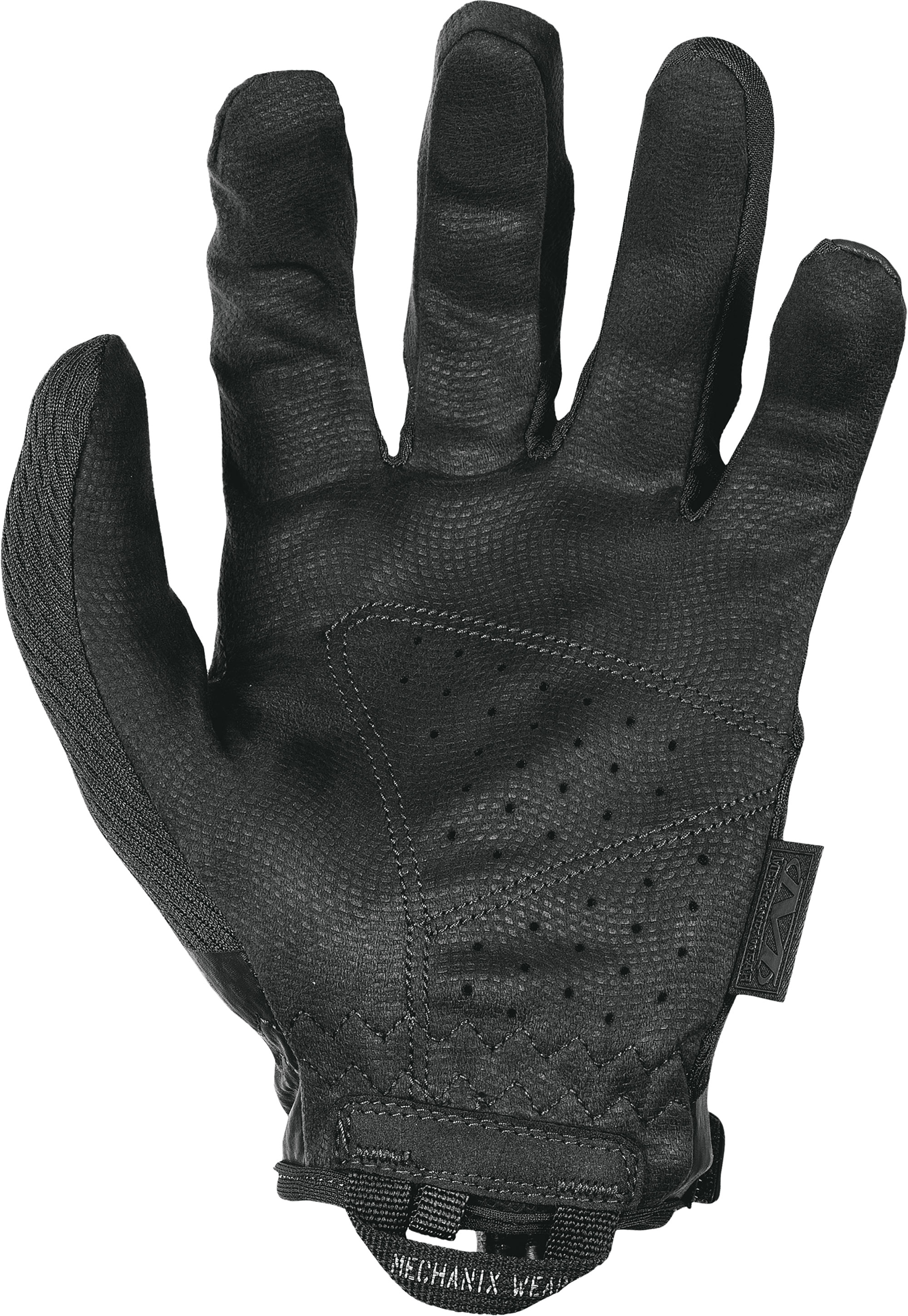 Schwarzer taktischer Handschuh mit verstärkter Handfläche und perforiertem Design, ideal für Airsoft.