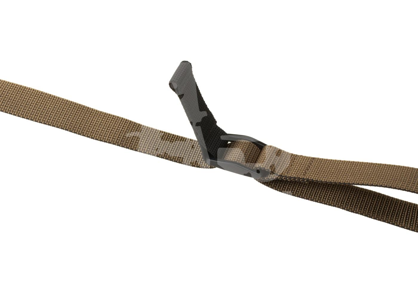 Brauner Nylonriemen mit schwarzer Kunststoffschnalle, geeignet für Airsoft-Ausrüstung.