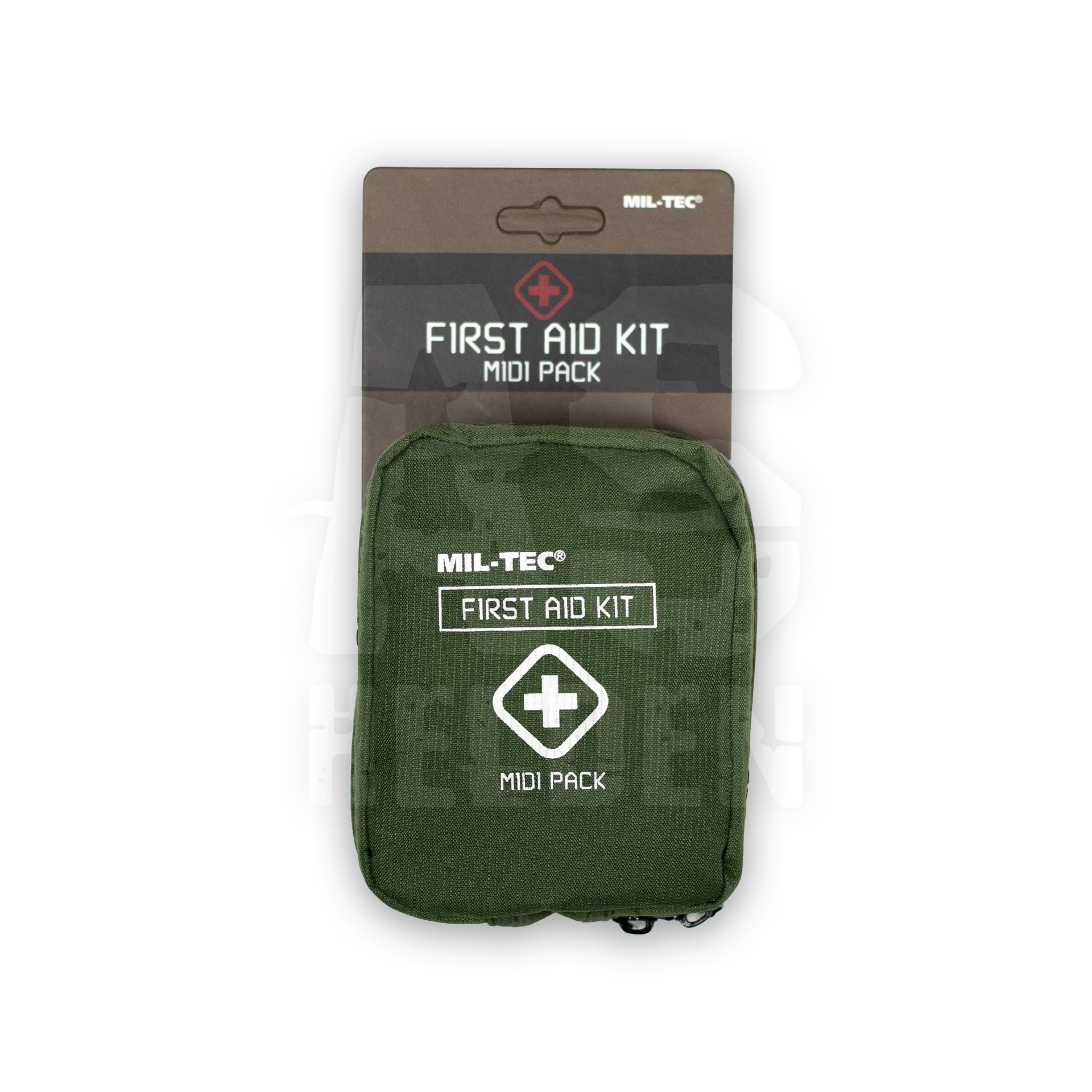 Grünes Erste-Hilfe-Set "Midi Pack" von Mil-Tec, ideal für Airsoft-Notfälle.