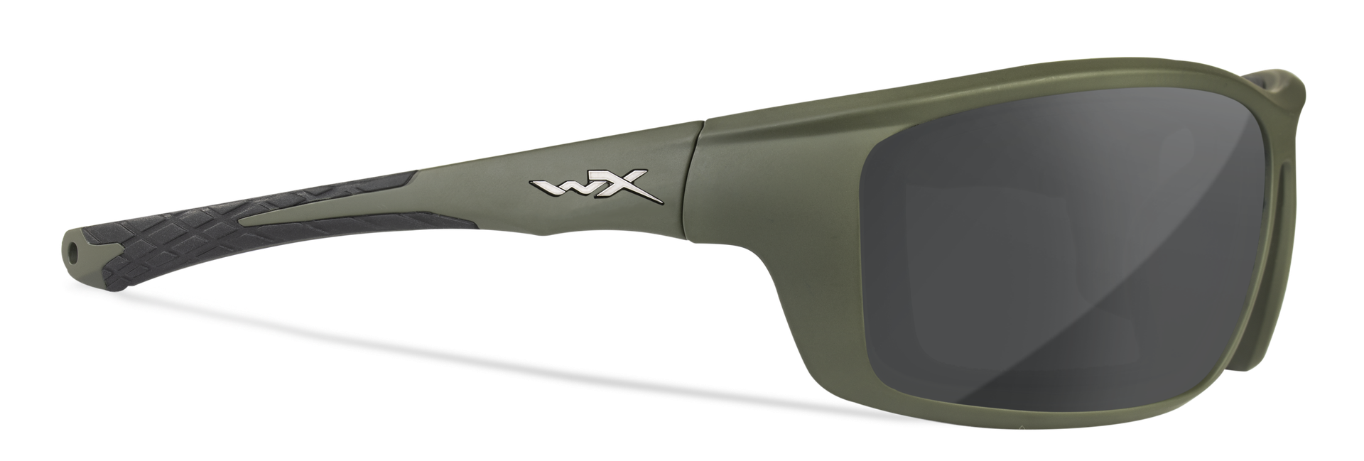 Grüne taktische Schutzbrille mit schwarzem Bügel, geeignet für Airsoft-Einsätze.