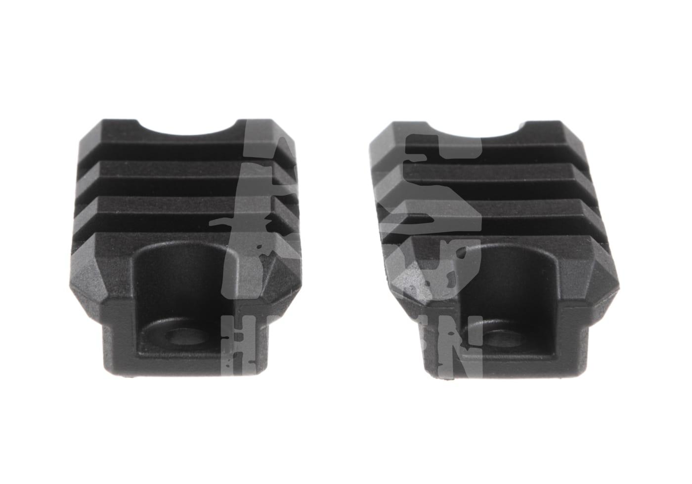 2 Inch M-LOK Plastic Rail 2-Pack Zwei schwarze Picatinny-Rails, geeignet für Airsoft-Waffen, nebeneinander auf weißem Hintergrund.