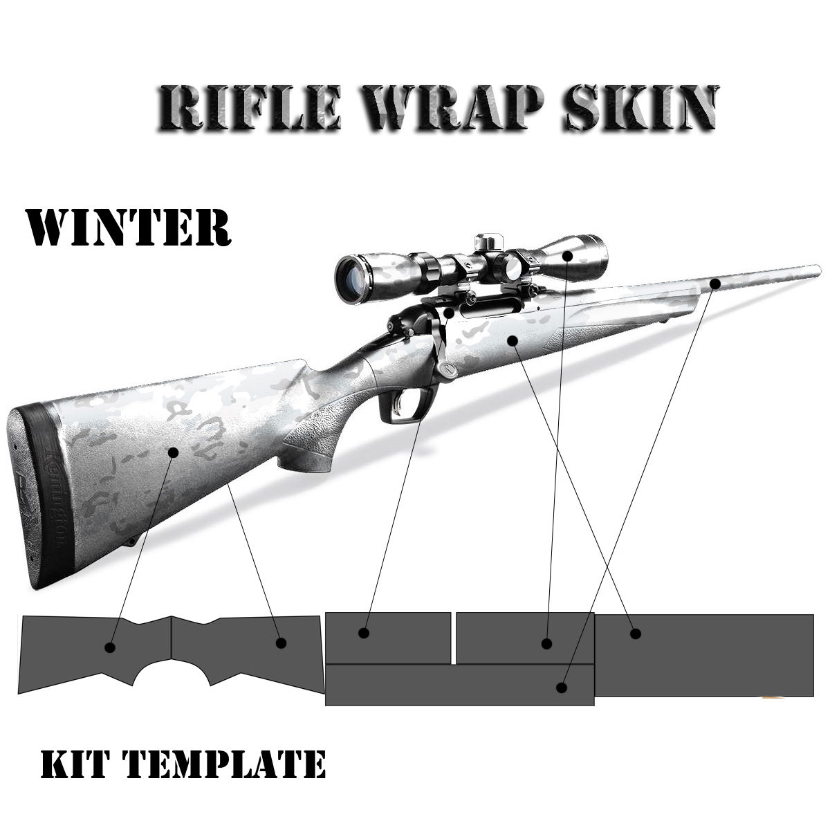 Winter-Tarnmuster-Gewehr-Folie mit Kit-Vorlage für Airsoft.