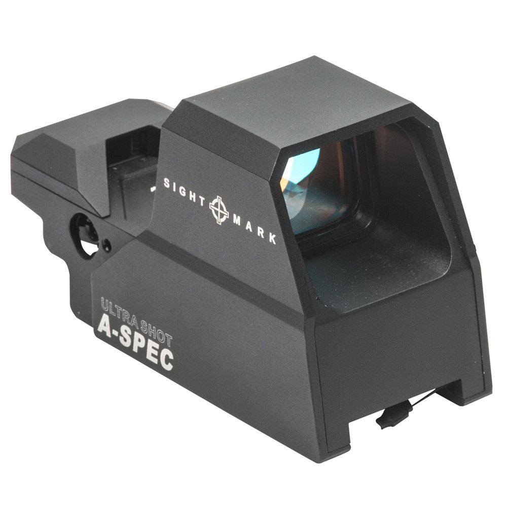 Airsoft-Reflexvisier Sightmark Ultra Shot A-Spec in schwarz, seitliche Ansicht.
