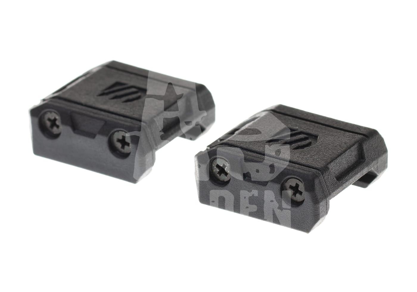 Omnivore Rail Attachment Device Zwei schwarze Rail-Abdeckungen mit Schrauben zur Montage auf Airsoft-Schienen.