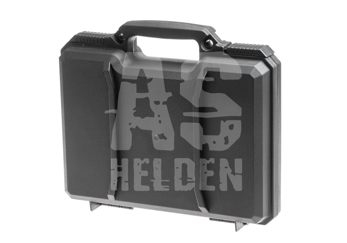 Schwarzer Hartschalenkoffer mit Tragegriff, ideal für Airsoft-Ausrüstung.