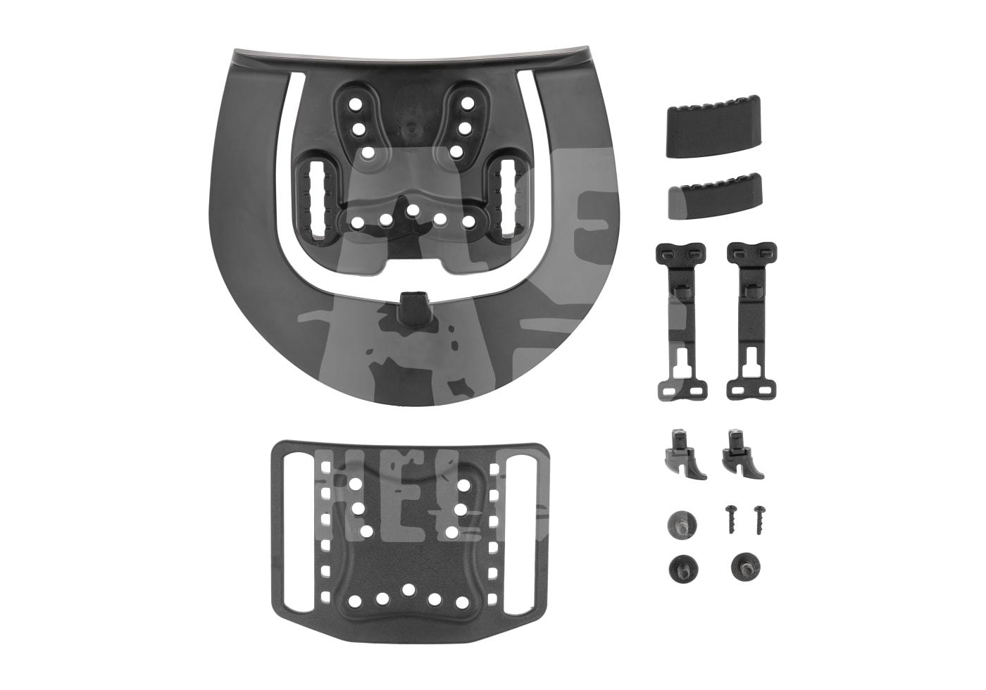 Omnivore Holster für Surefire X300/X300U-A Holster-Befestigungssystem mit Clips, Schrauben und Montageschienen für Airsoft-Ausrüstung in schwarzer Farbe.