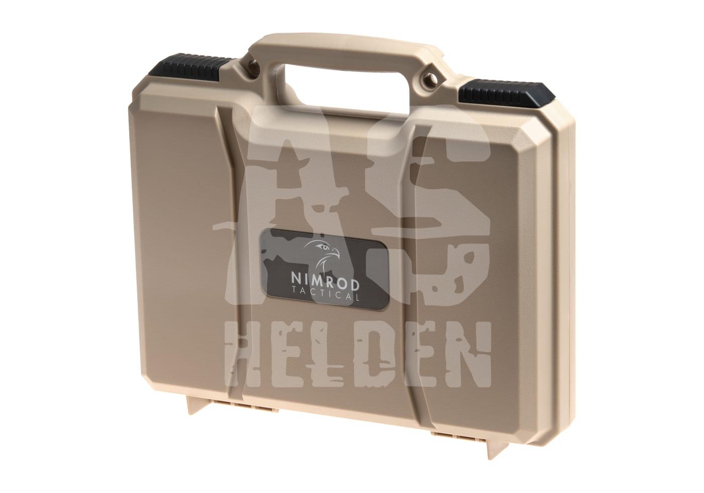 Beiger Hartschalenkoffer mit Griff von Nimrod Tactical für Airsoft-Ausrüstung.