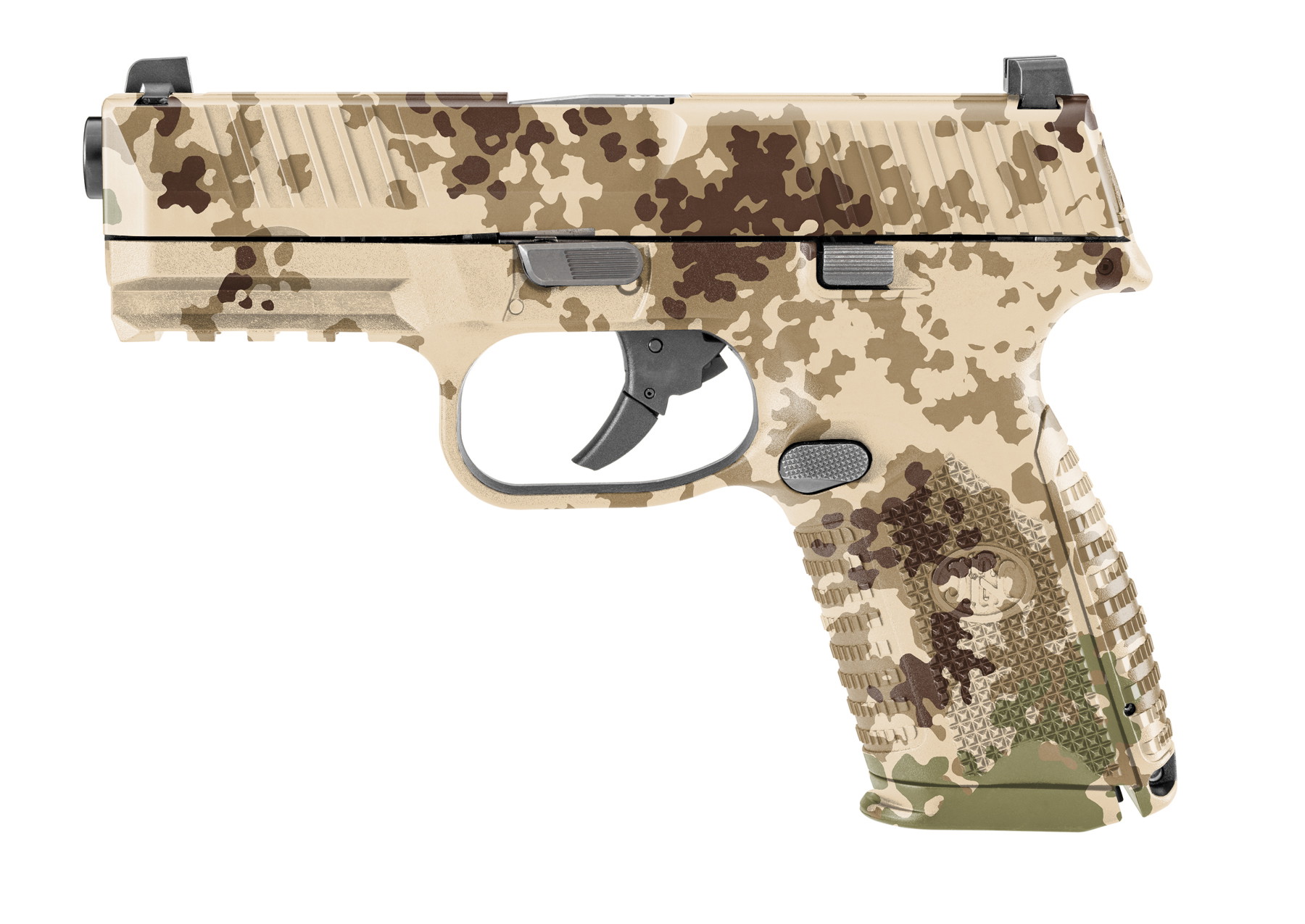 Tarnmuster-Pistole seitlich, Desert-Camouflage, für Airsoft-Spiele.