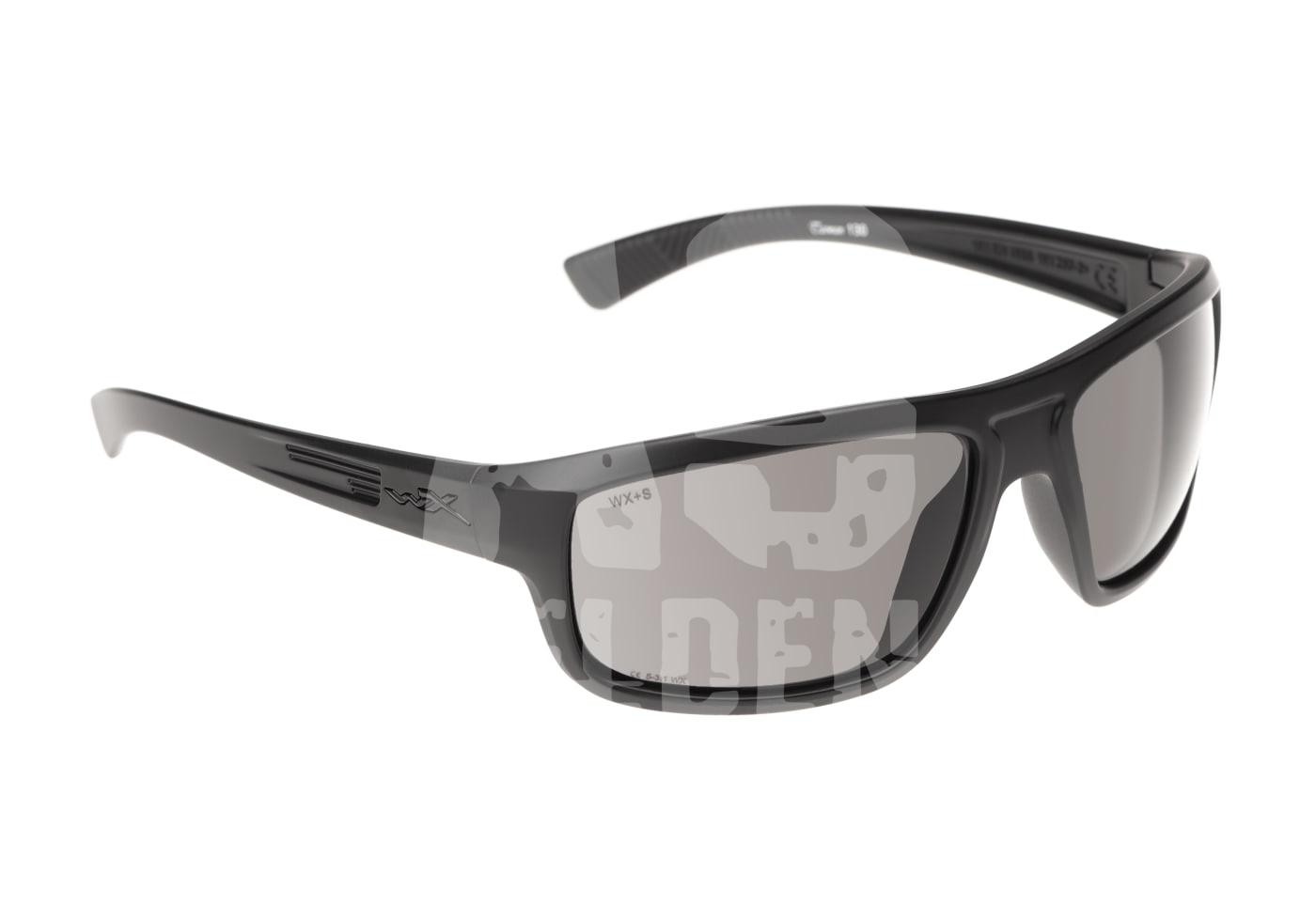 Schwarze Schutzbrille mit getönten Gläsern, ideal für Airsoft und Outdoor-Aktivitäten.