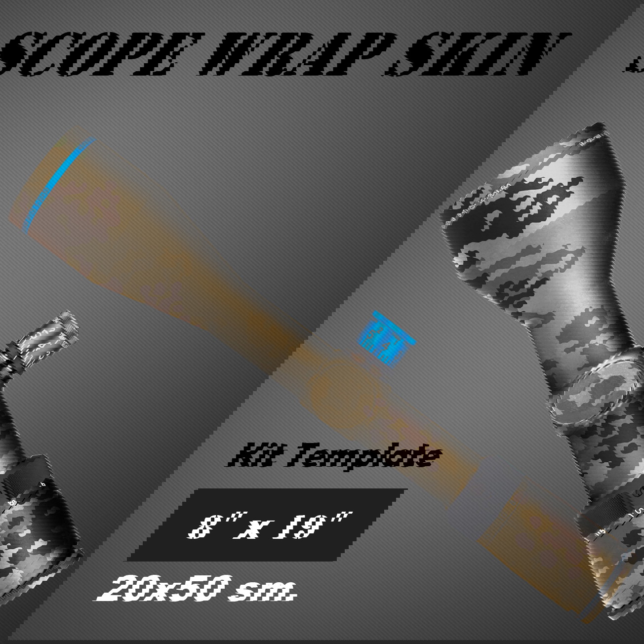 Tarn-Scope Wrap Skin mit blauen Akzenten, Größe 20x50 cm für Zielfernrohre.