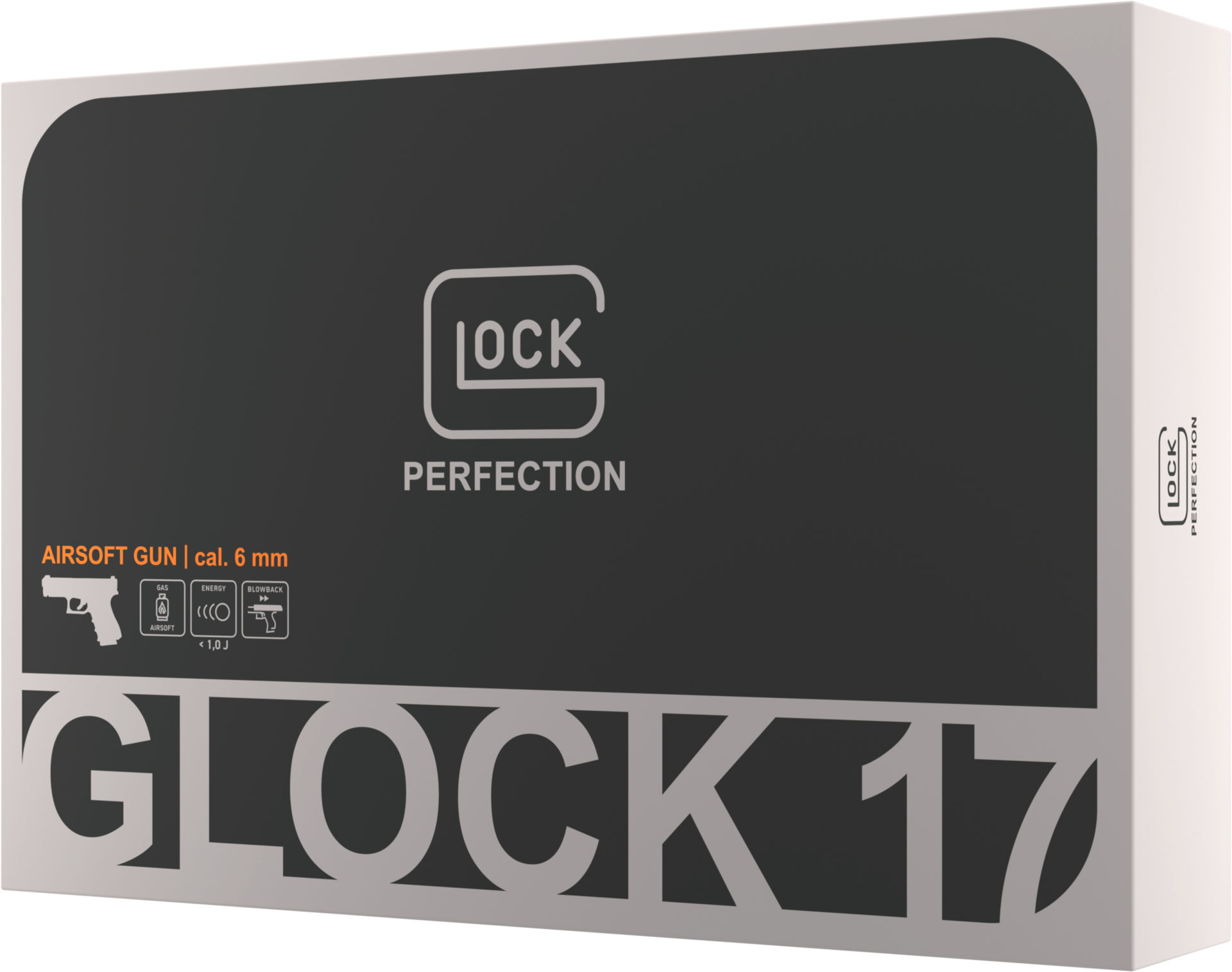 Verpackung einer Glock 17 Airsoft-Pistole, Kaliber 6 mm, mit "Perfection"-Logo.