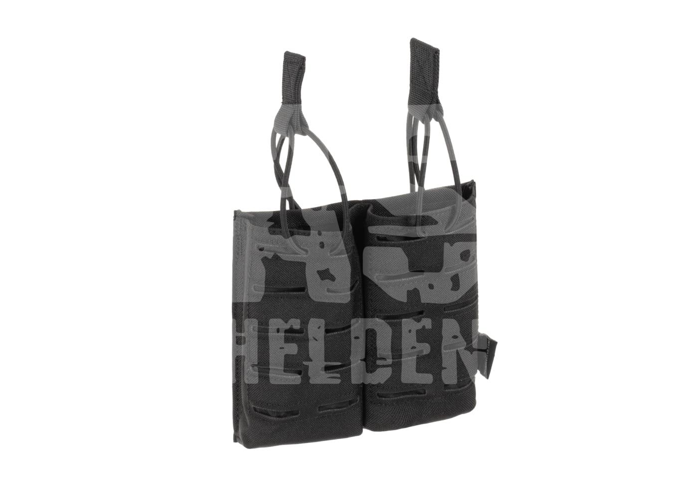 Schwarze Doppeltasche für Airsoft-Magazine mit Lasercut-Molle-System.