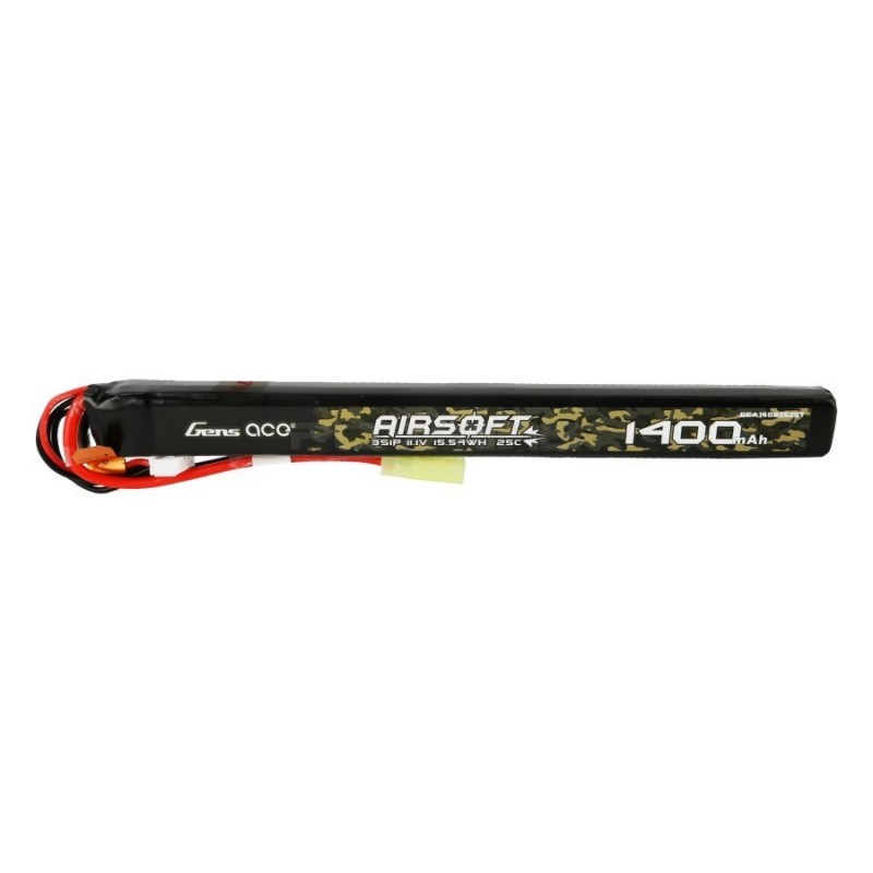 Schwarzer Airsoft-Akku mit Camouflage-Muster, 11,1V, 1400mAh.