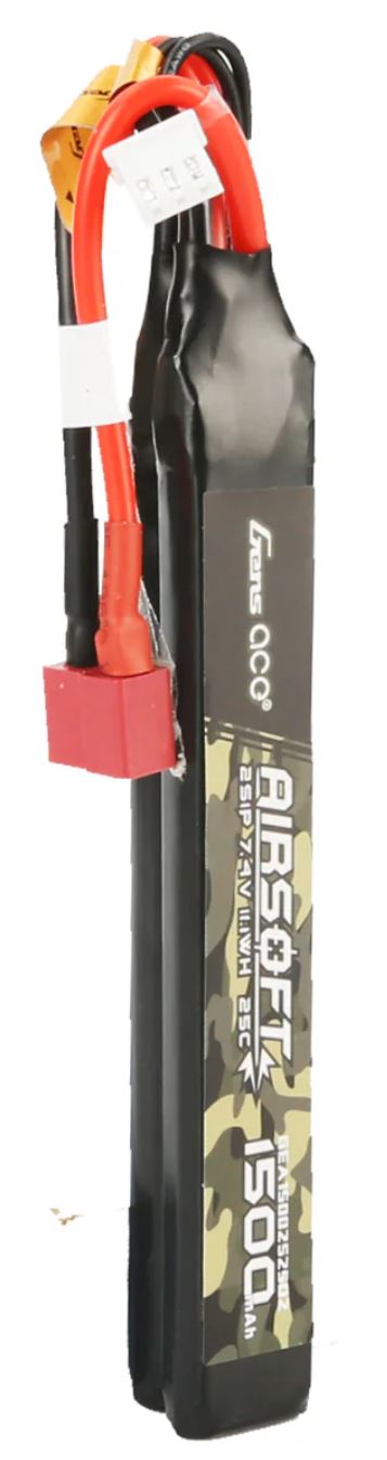 Gens Ace 25C 1500mAh 2S1P 7.4V Nunchuck 2X Airsoft Gun Lipo Battery T Stecker