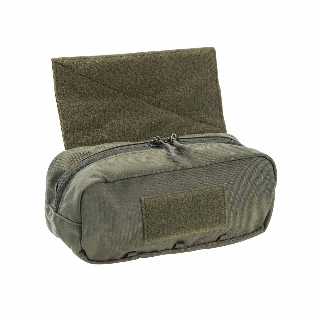 Grüne Airsoft-Tasche mit Klettverschluss und Reißverschluss, geeignet für Zubehör.