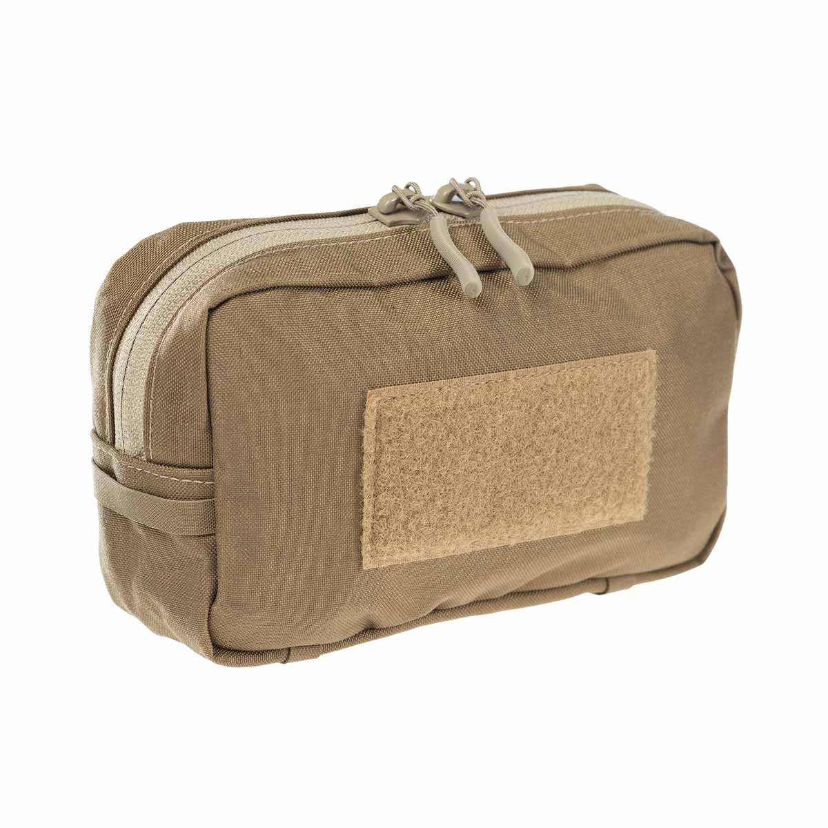 Taktische Tasche, khaki, mit Klettfläche und Doppelreißverschluss für Airsoft-Zubehör.