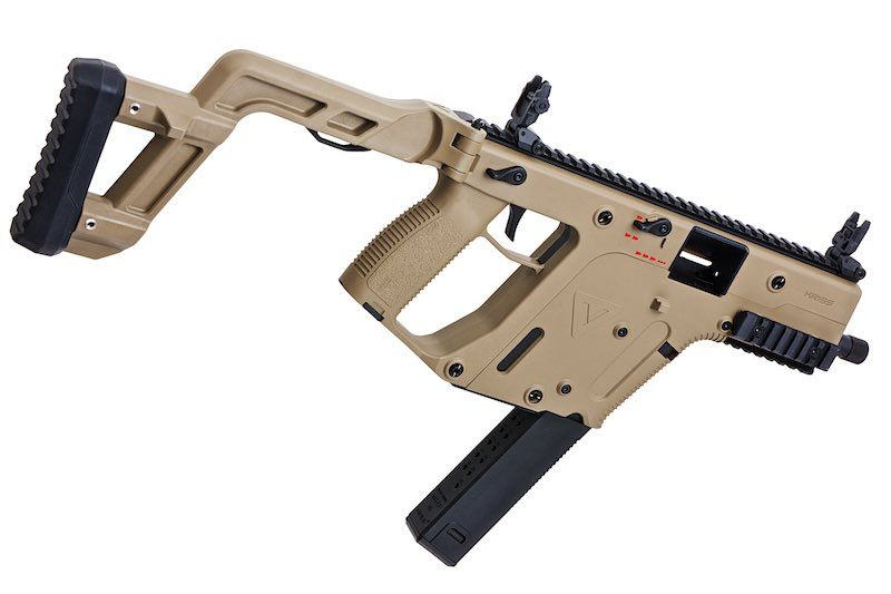 Krytac Kriss Vector S-GBB fde - ab 18 Jahren Tanfarbene Airsoft-Maschinenpistole mit verlängertem Schaft und Magazin.