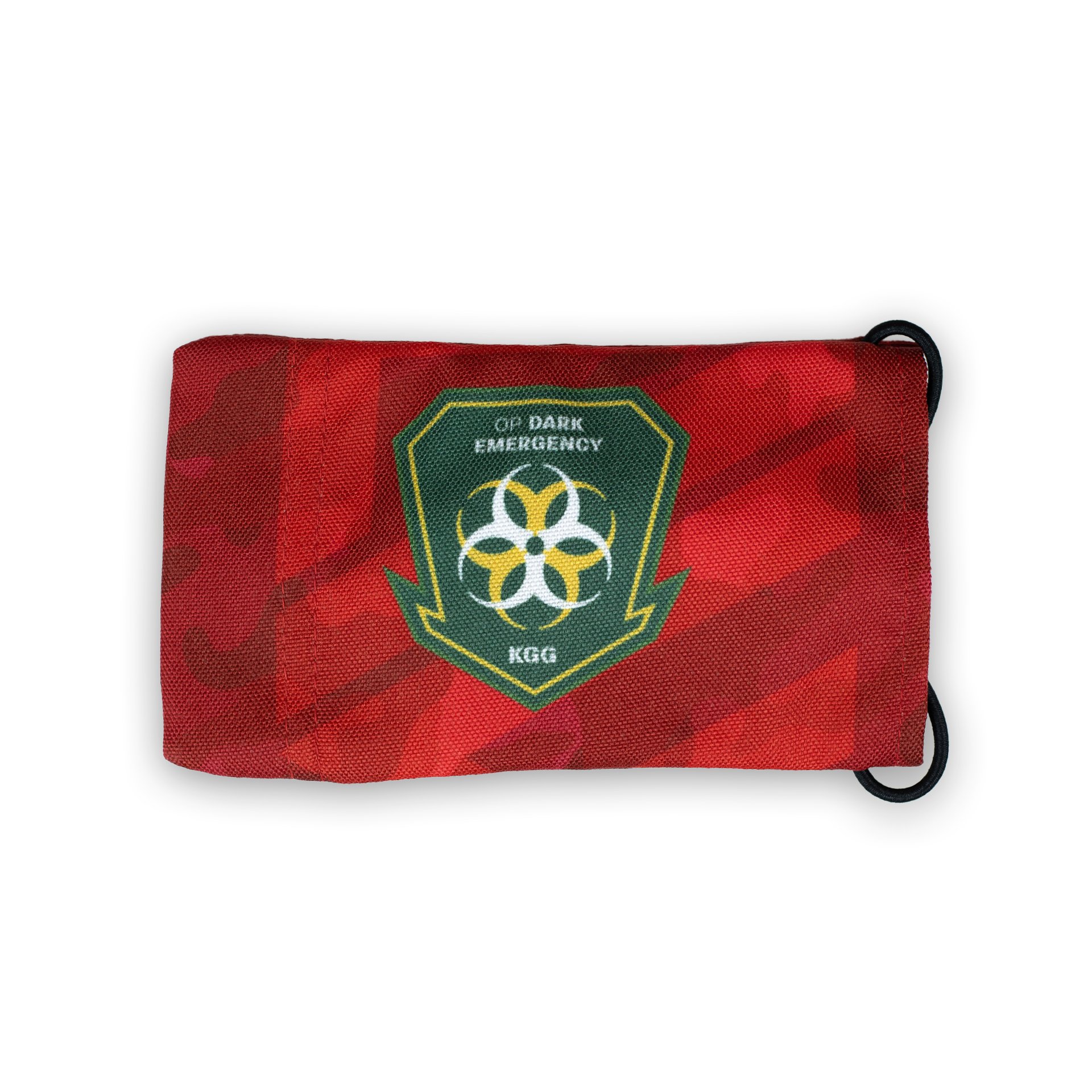 Rote Airsoft-Werbung mit "OP Dark Emergency" und KGG-Logo.