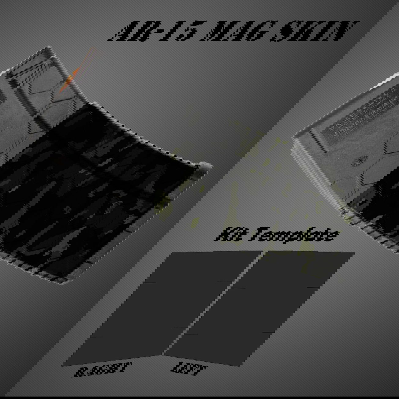 AR-15 Magazin mit Tarnmuster-Skin und Schablone für Kitanpassung.