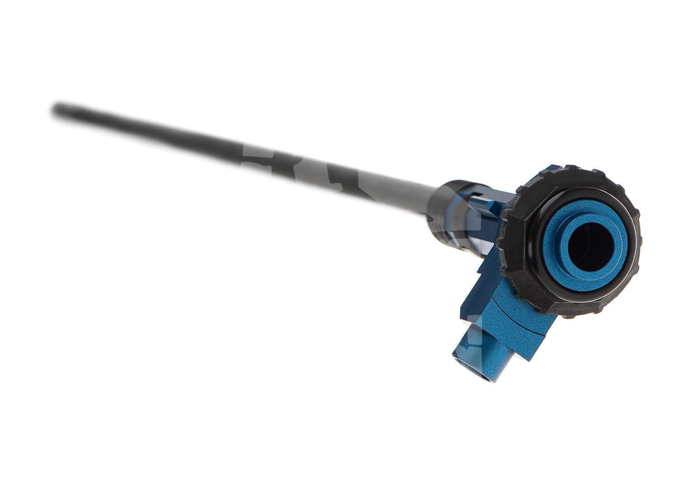 Airsoft-Außenlauf, blau mit schwarzem Gewinde, für Präzision und Stabilität.