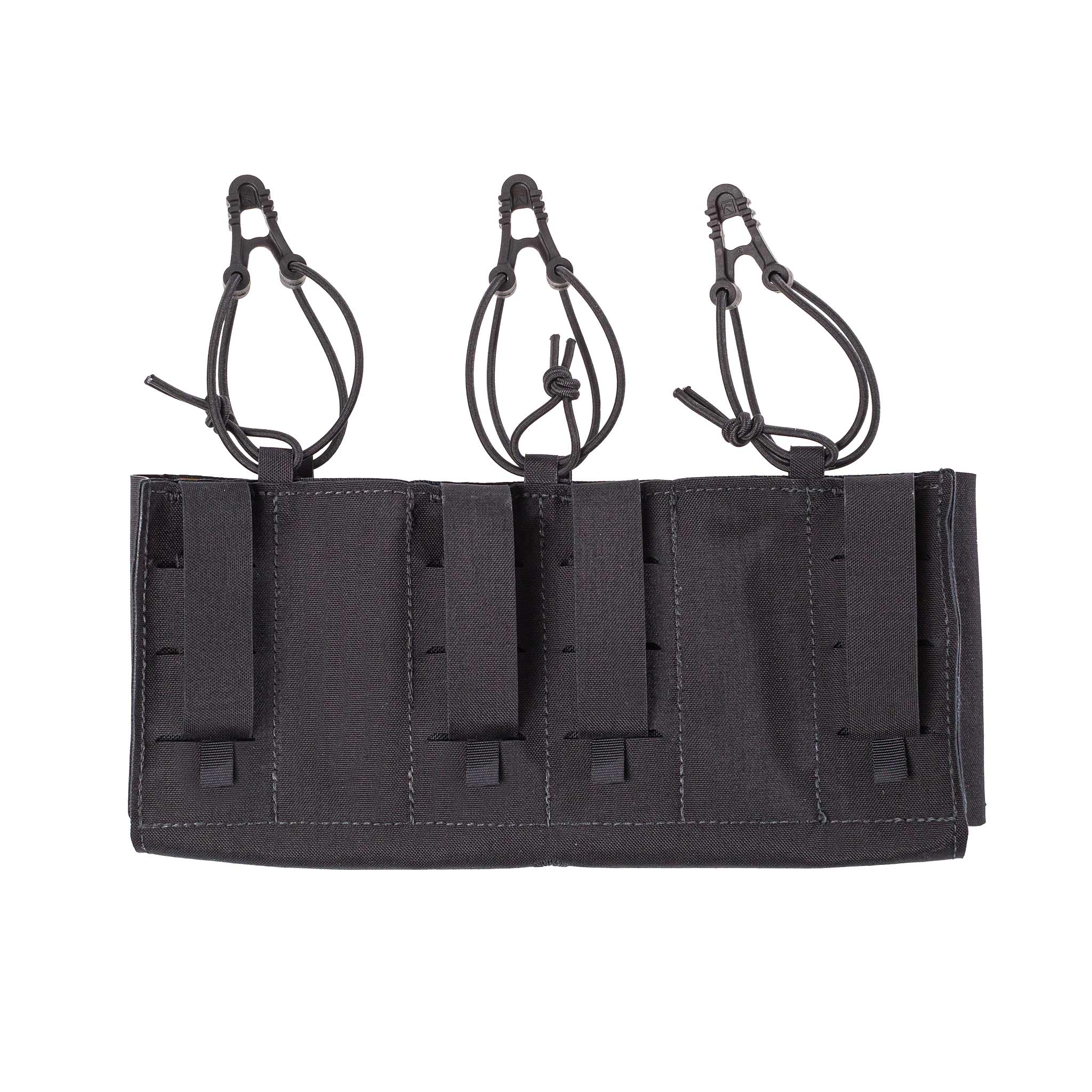 Lindnerhof Magazinpanel Gewehr 3er MX098 Schwarzes Airsoft-Magazintasche mit drei Slots und Bungee-Kordel-Sicherung.