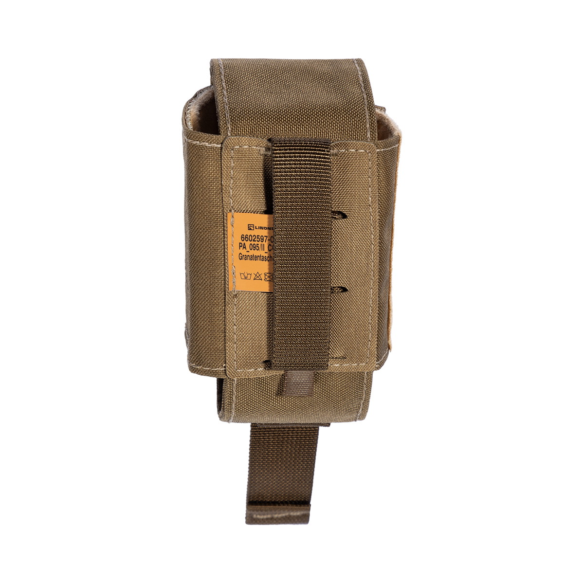 Taktische, beige Granatentasche aus robustem Material mit Befestigungsschlaufe für Airsoft-Zubehör.
