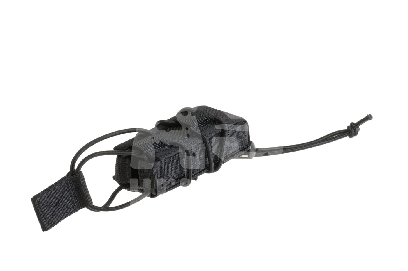 Schwarzes, elastisches Airsoft-Magazintasche mit Kordelzugverschluss für sicheren Halt und schnellen Zugriff auf Magazine.