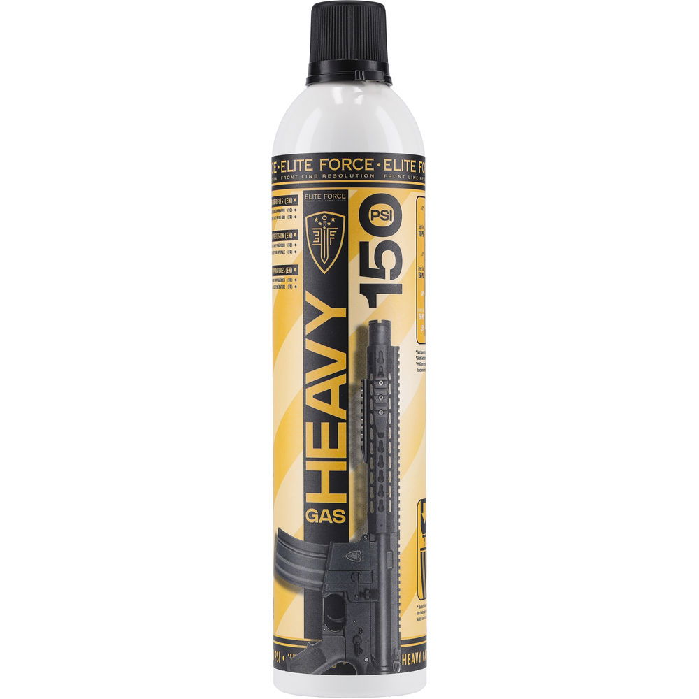 Elite Force Heavy Gas 560ml Elite Force Heavy Gas 150 PSI Flasche mit schwarzem Verschluss für Airsoft-Waffen.