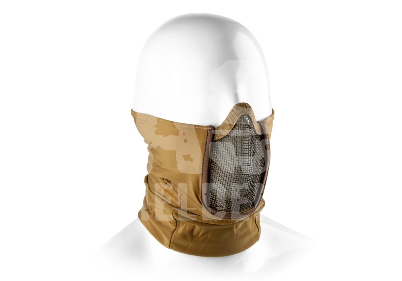 Tarn-Mesh-Maske für Airsoft, beige, kombiniert Schutz mit Tarnung, für Gesicht und Hals.