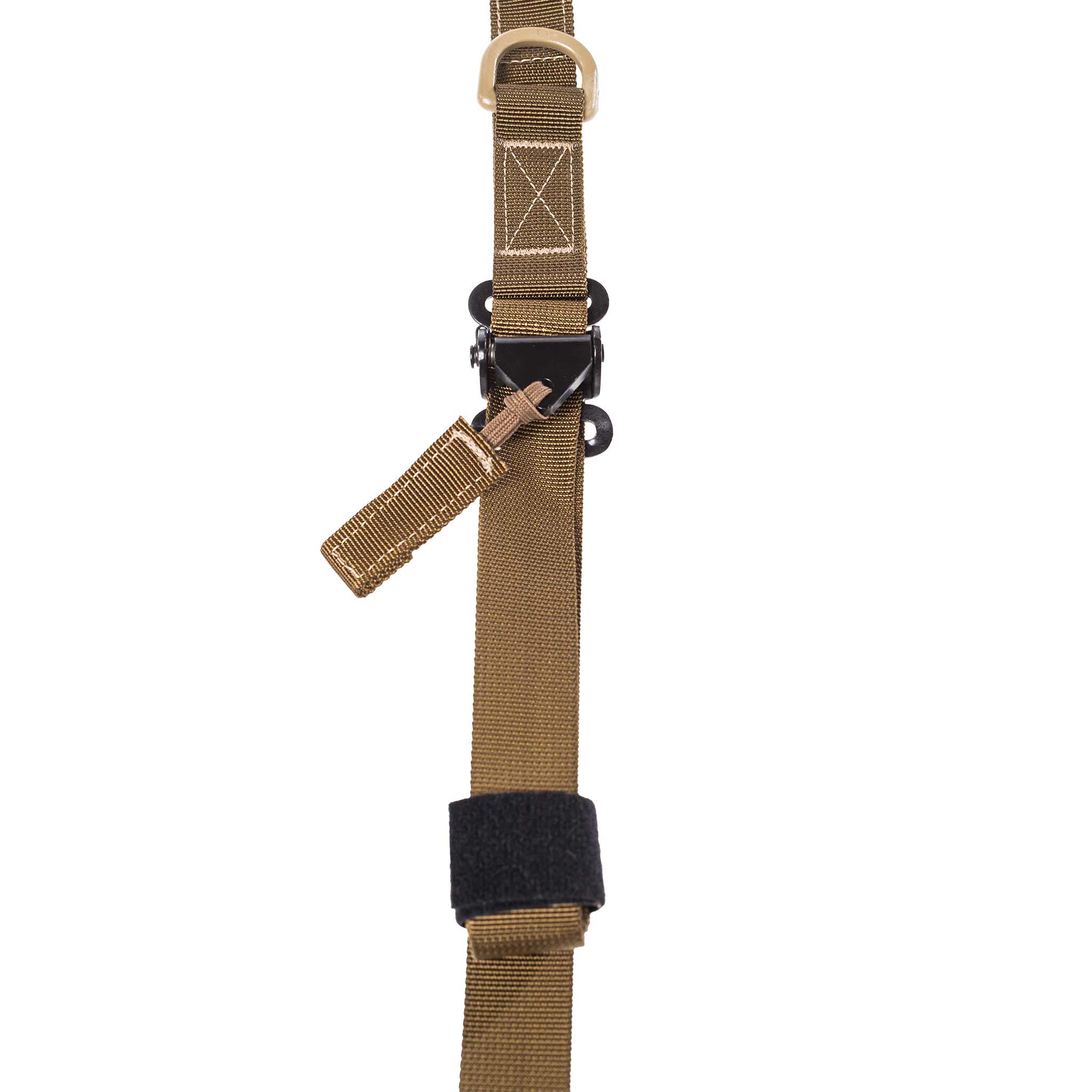 Gewehrriemen in Coyote-Braun mit D-Ring und Schnellverschluss für Airsoft.