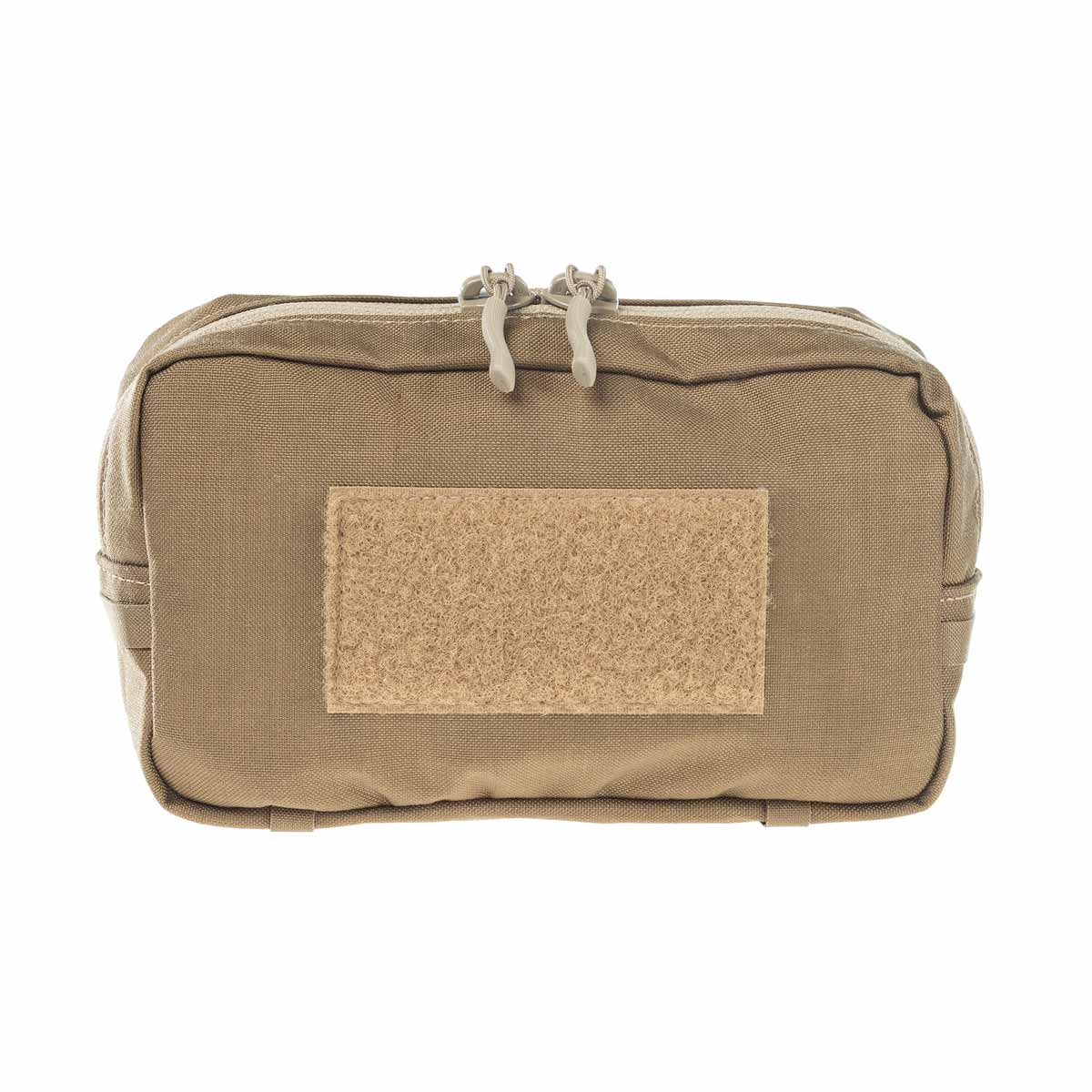 Kleine, braune Airsoft-Tasche mit Klettfläche und doppeltem Reißverschluss.