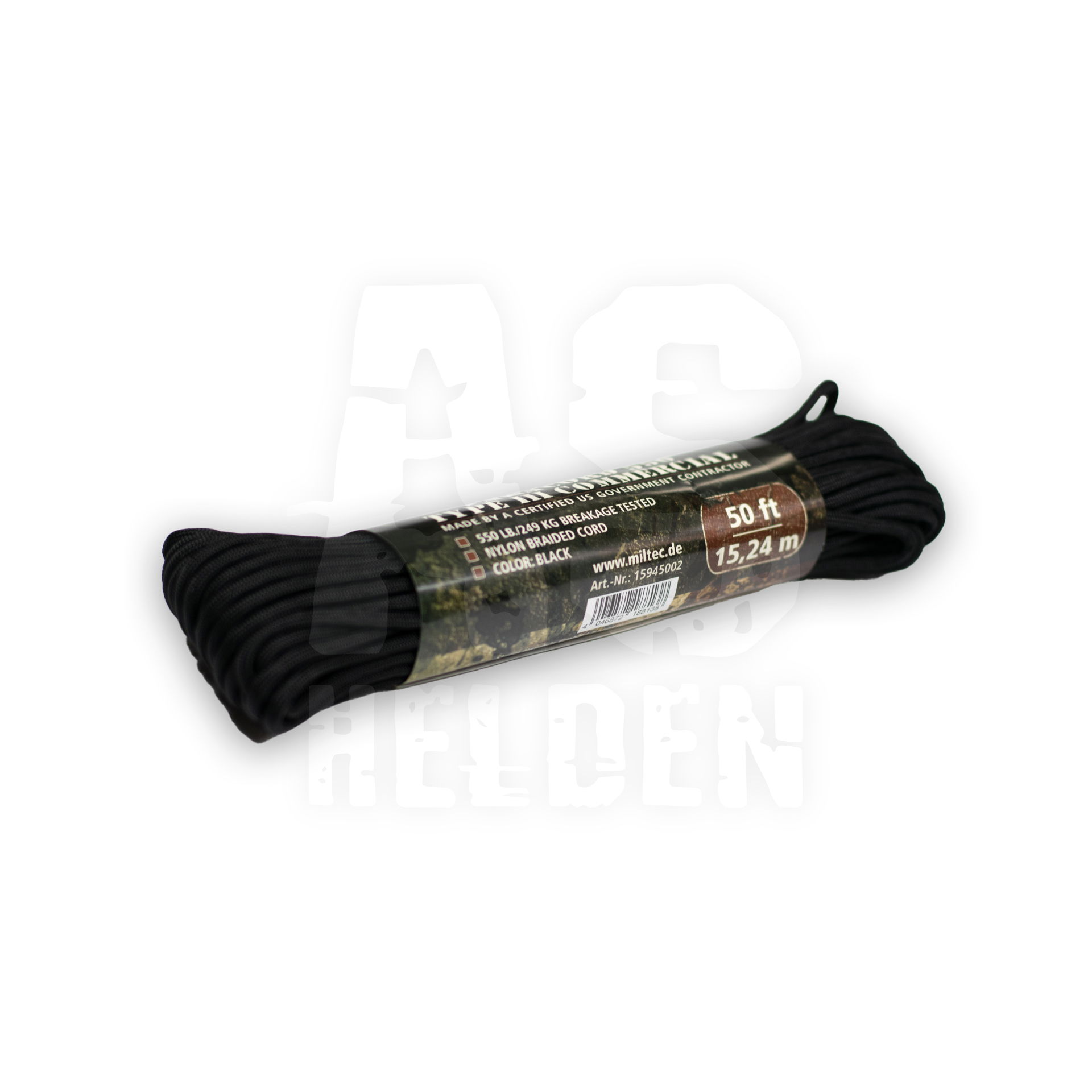 Schwarzes Paracord-Seil, 50 ft, 15,24 m, für Airsoft-Zubehör und Outdoor-Aktivitäten.