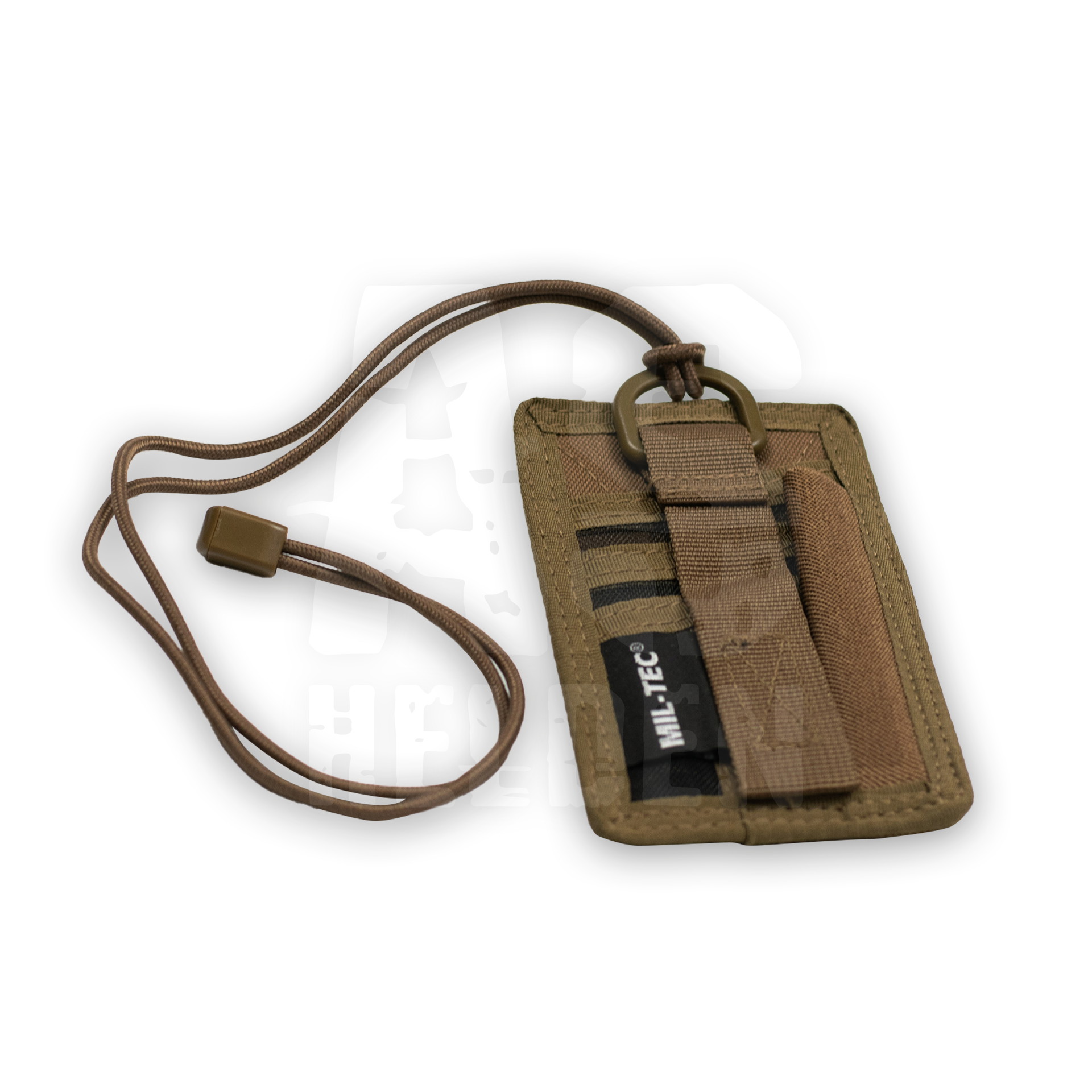 Braunes ID-Holder mit Lanyard von Mil-Tec, passend für Airsoft-Ausrüstung.