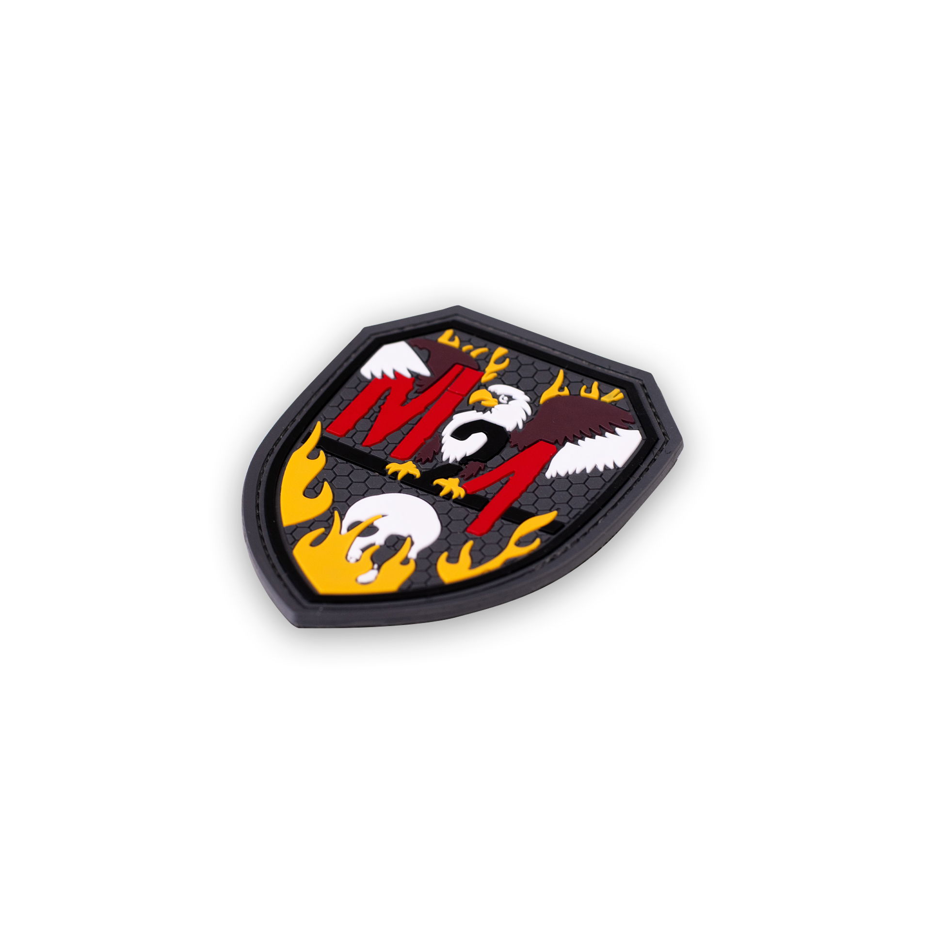 Airsoft-Patch mit Adler, roten Buchstaben "M1" und Flammenmotiv auf schwarzem Hintergrund.