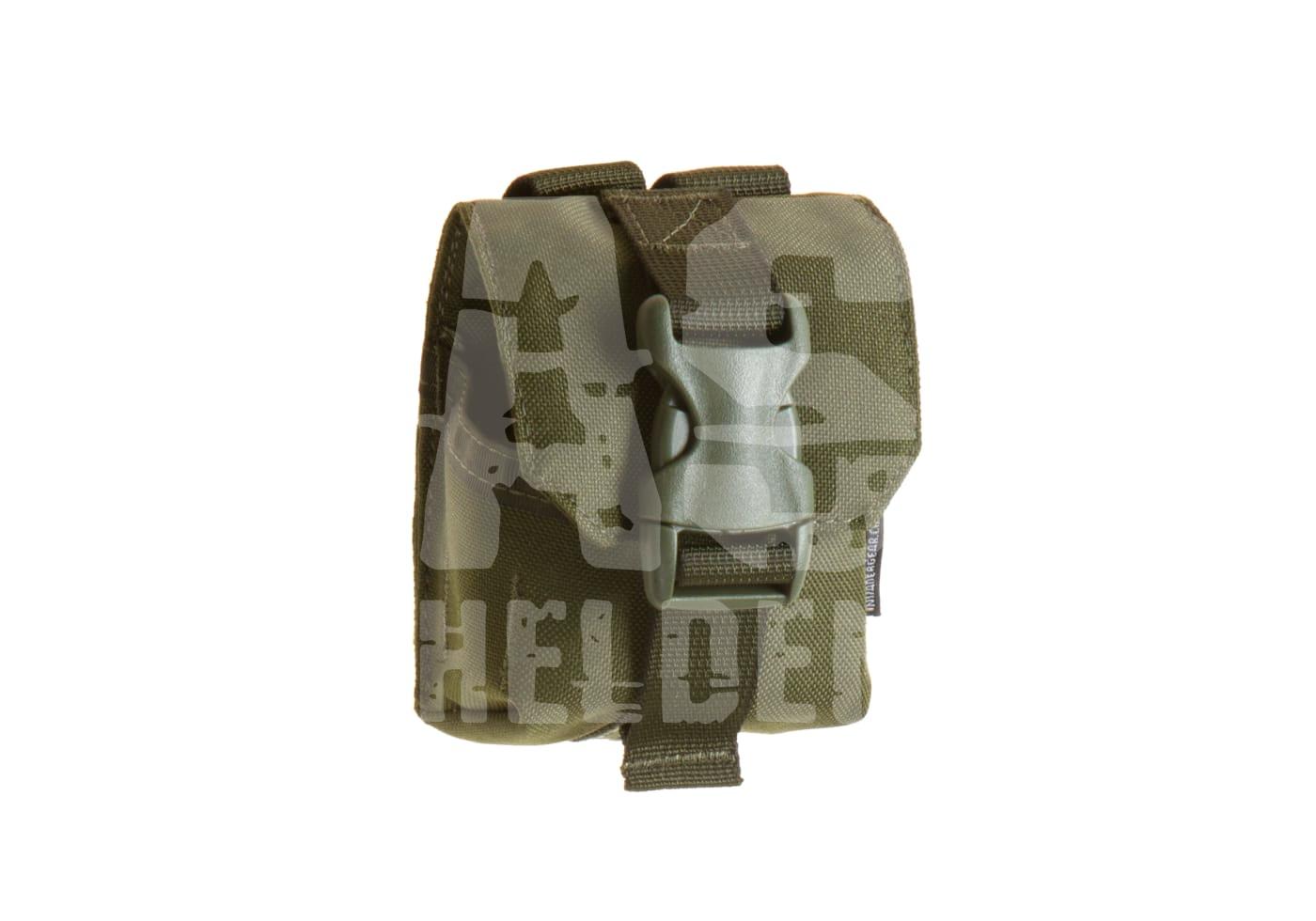 Olivgrüne Airsoft-Tasche mit Clipverschluss, ideal für Magazinaufbewahrung.