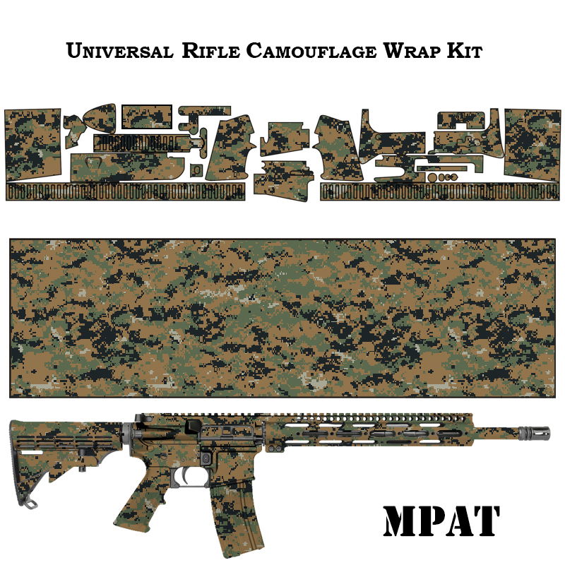 Universal Camouflage Kit für Gewehr, Digital-Muster in Grün und Braun, inklusive Schablonen für Airsoft-Waffen.
