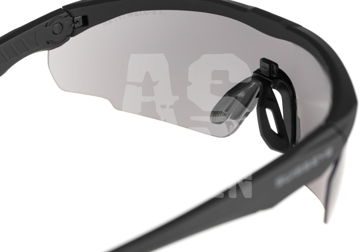 Schutzbrille mit grauen Gläsern und schwarzem Rahmen, geeignet für Airsoft.