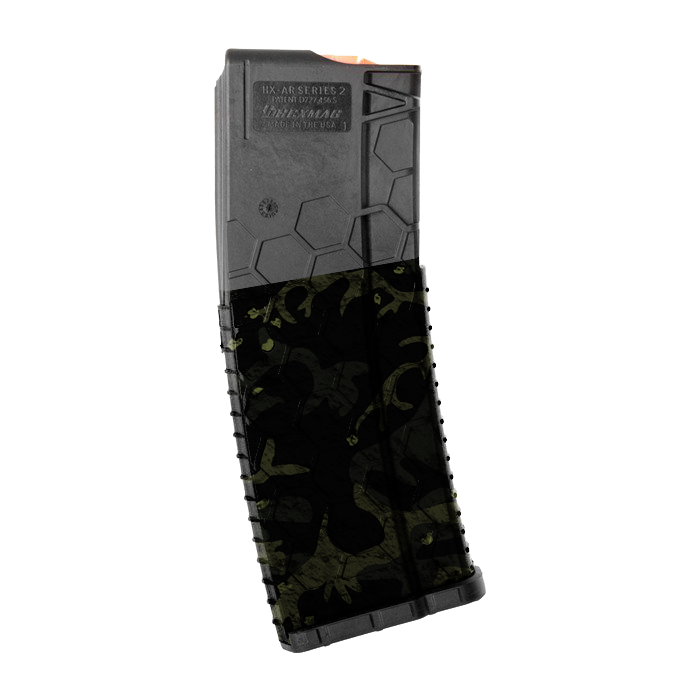 GunsWrap AR15 / M4 Rifle Magazin Skins Airsoft-Magazin, schwarz mit Camouflage-Muster, geometrisches Design.