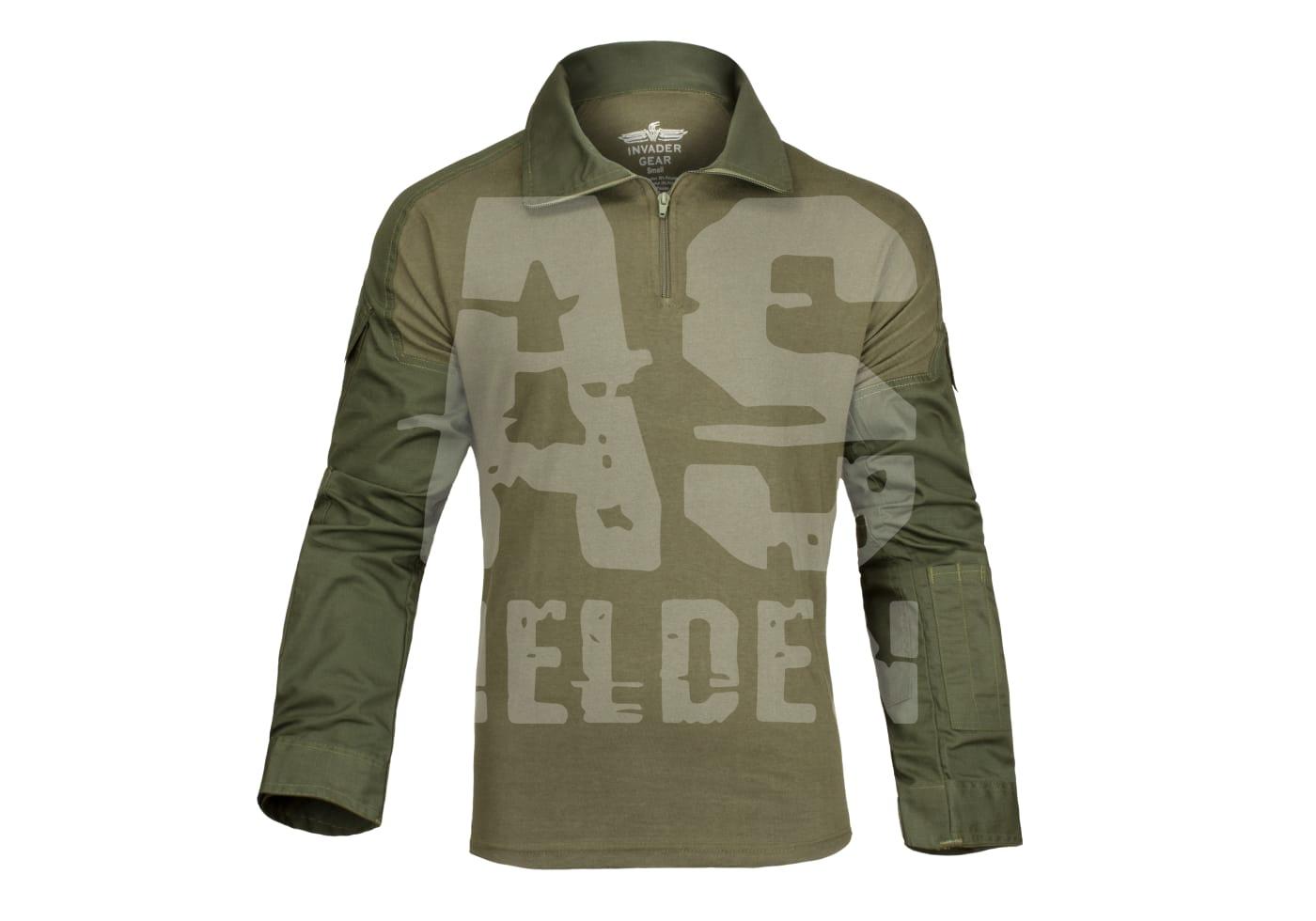 Olivegrünes Combat Shirt mit Reißverschlusskragen für Airsoft.