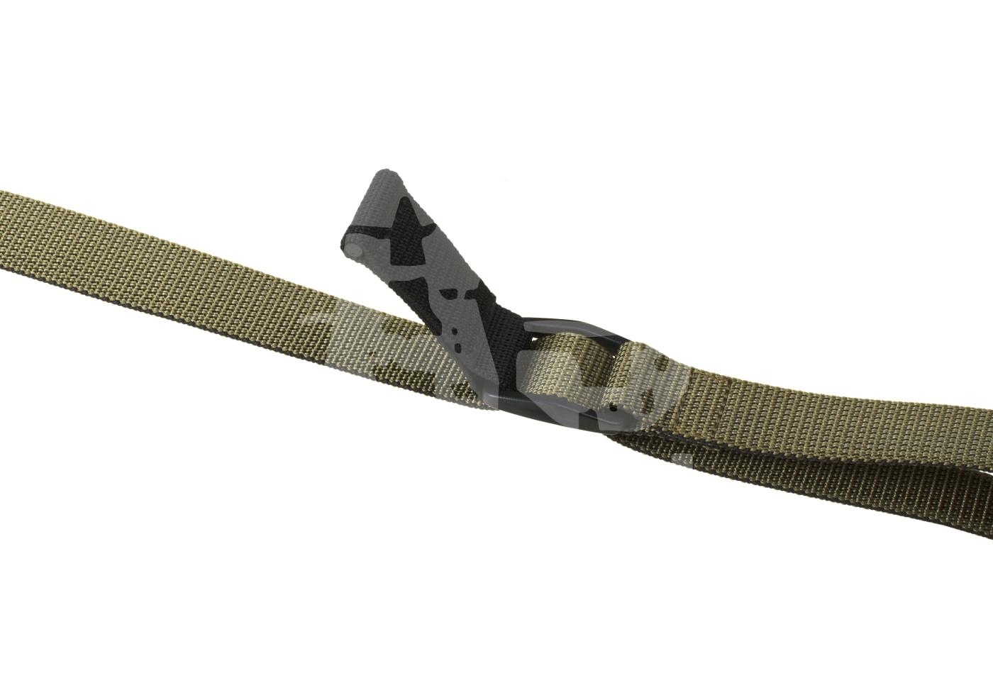 Olivegrüner Nylon-Gurt mit schwarzer Schnalle, geeignet für Airsoft-Ausrüstung.